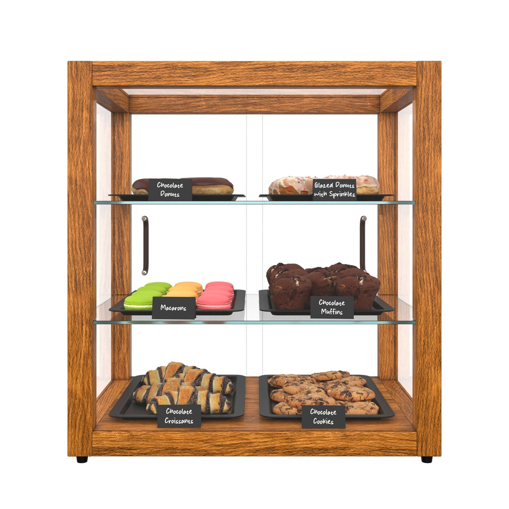 20 In. 3-Tier Artisan Light Wooden & Tempered Glass Dry Bakery Display Case