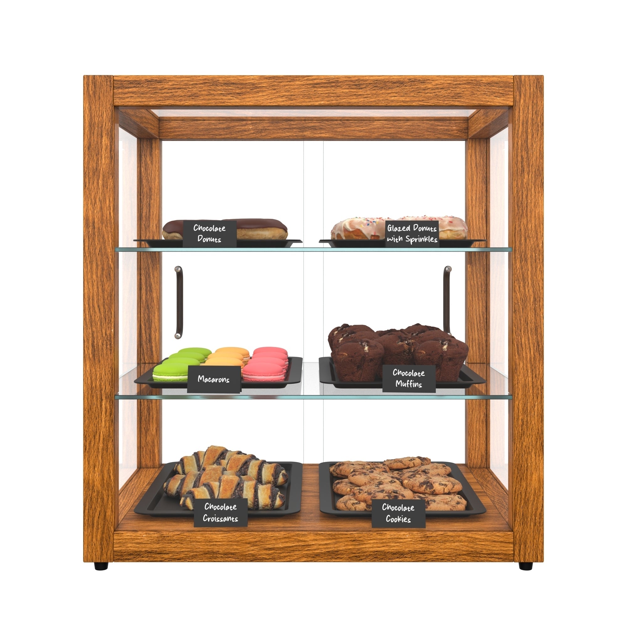 20 In. 3-Tier Artisan Light Wooden & Tempered Glass Dry Bakery Display Case