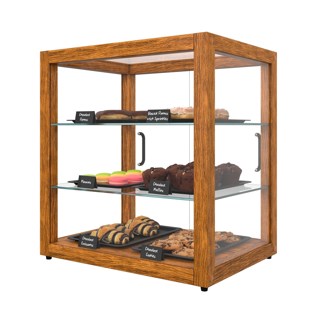 20 In. 3-Tier Artisan Light Wooden & Tempered Glass Dry Bakery Display Case