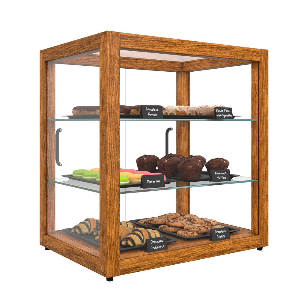 20 In. 3-Tier Artisan Light Wooden & Tempered Glass Dry Bakery Display Case