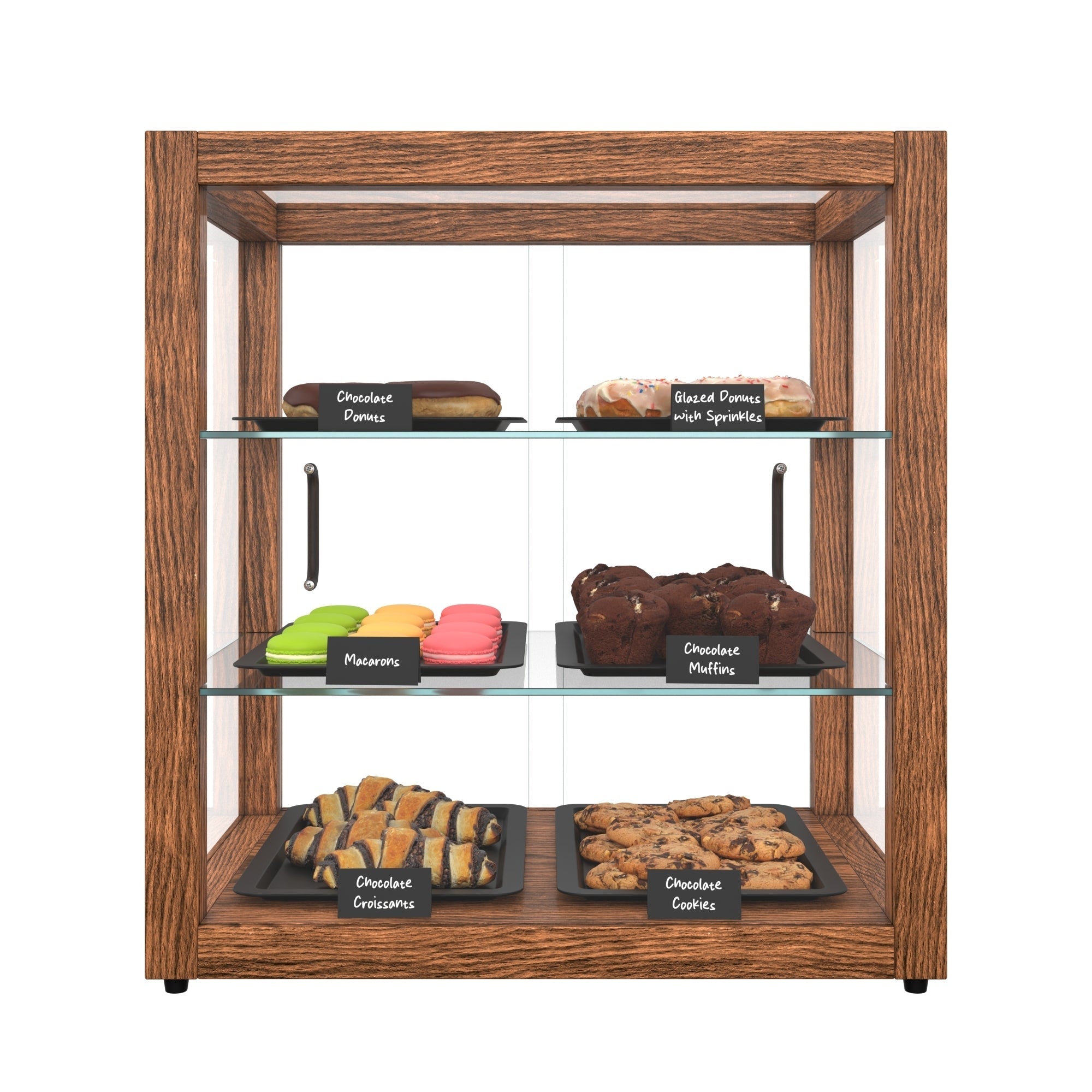 20 In. 3-Tier Artisan Dark Wooden & Tempered Glass Dry Bakery Display Case