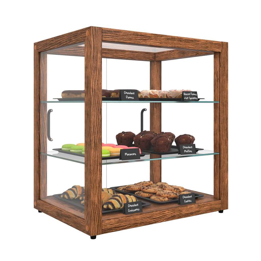 20 In. 3-Tier Artisan Dark Wooden & Tempered Glass Dry Bakery Display Case