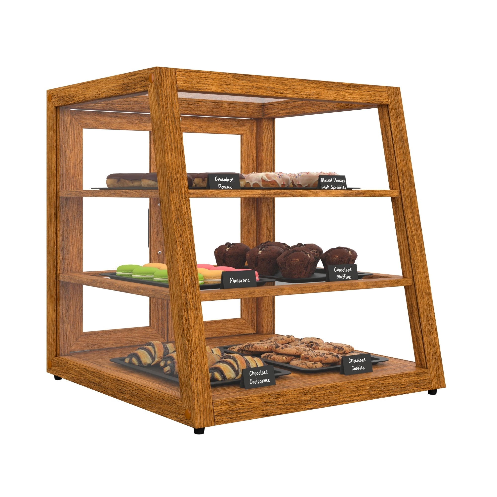 21 In. Artisan Light Wooden & Tempered Glass Slanted Dry Bakery Display Case