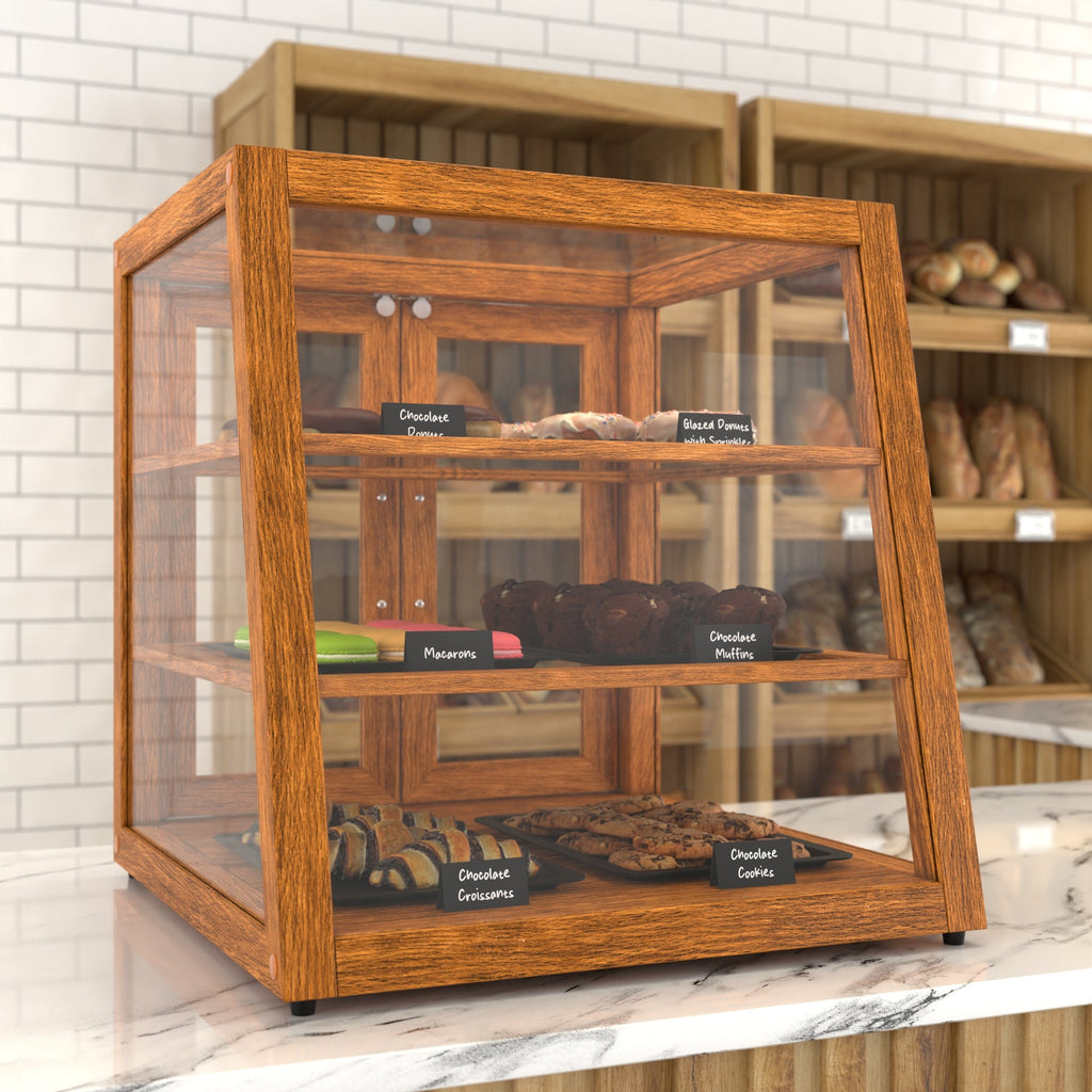 21 In. Artisan Light Wooden & Tempered Glass Slanted Dry Bakery Display Case