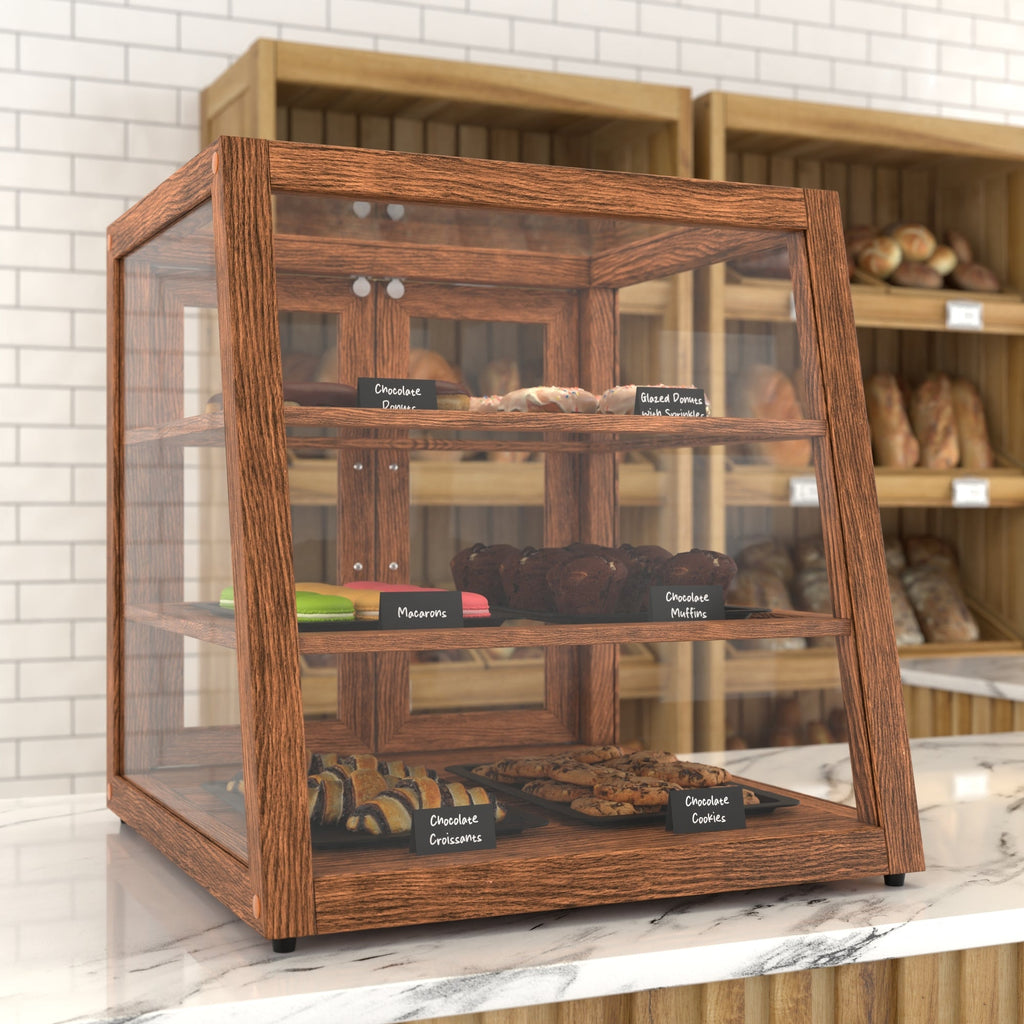 21 In. Artisan Dark Wooden & Tempered Glass Slanted Dry Bakery Display Case