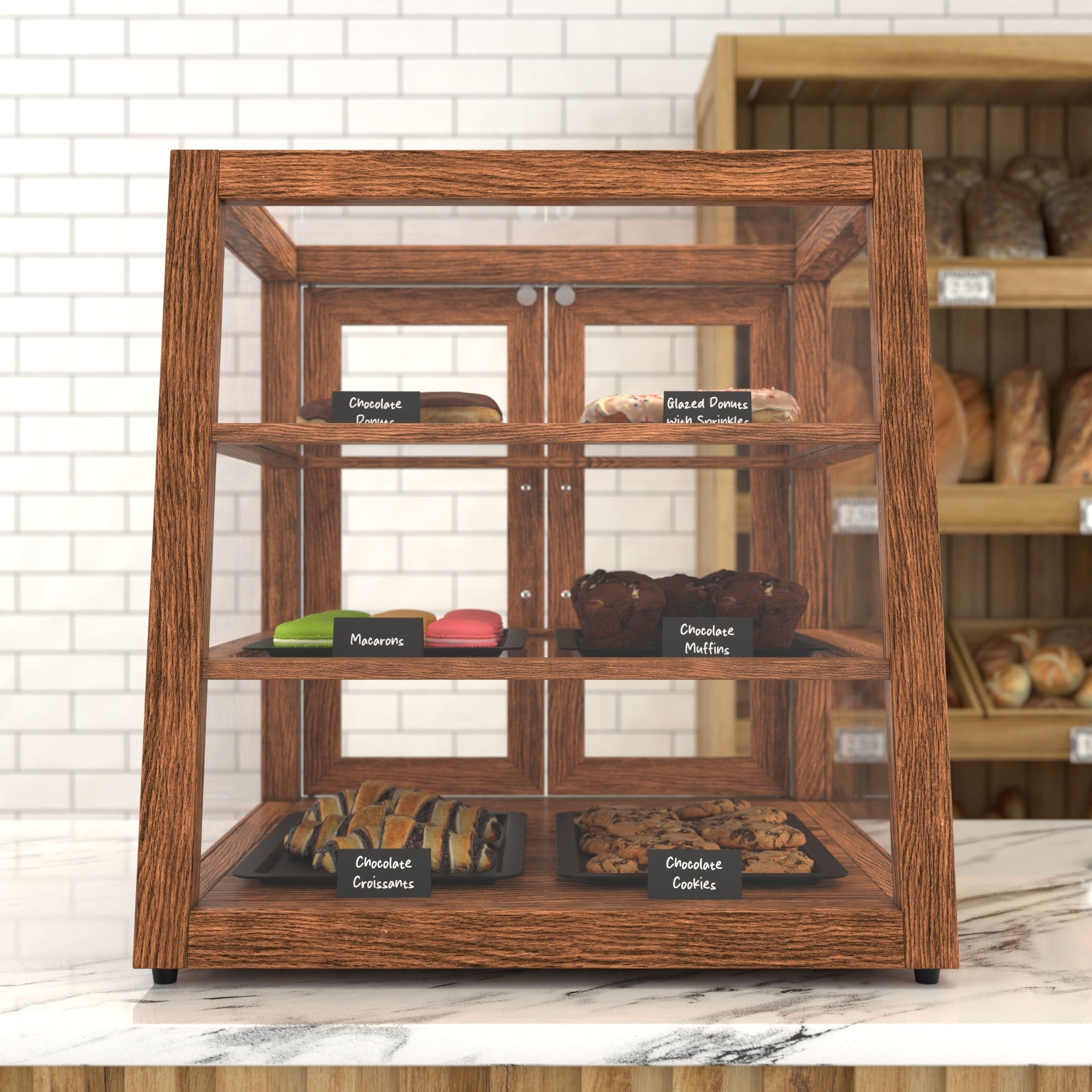 21 In. Artisan Dark Wooden & Tempered Glass Slanted Dry Bakery Display Case