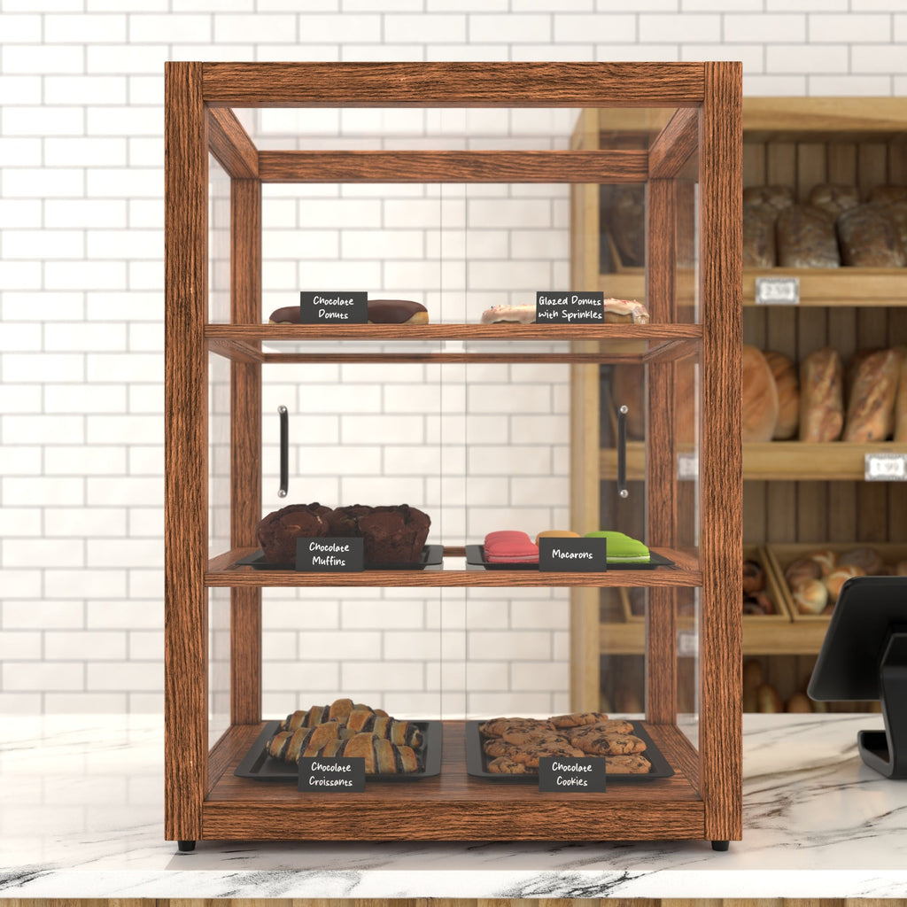 21 In. Artisan Upright Dark Wooden & Tempered Glass Dry Bakery Display Case