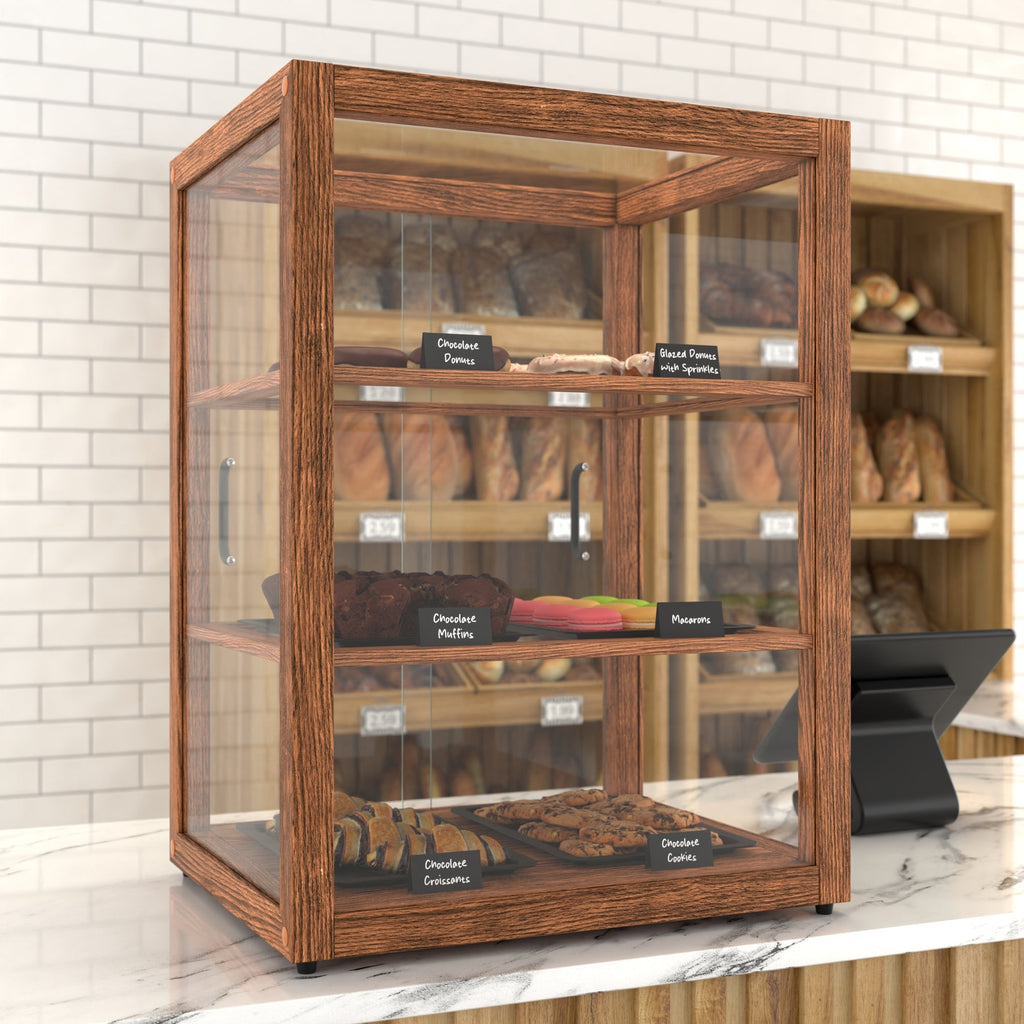 21 In. Artisan Upright Dark Wooden & Tempered Glass Dry Bakery Display Case