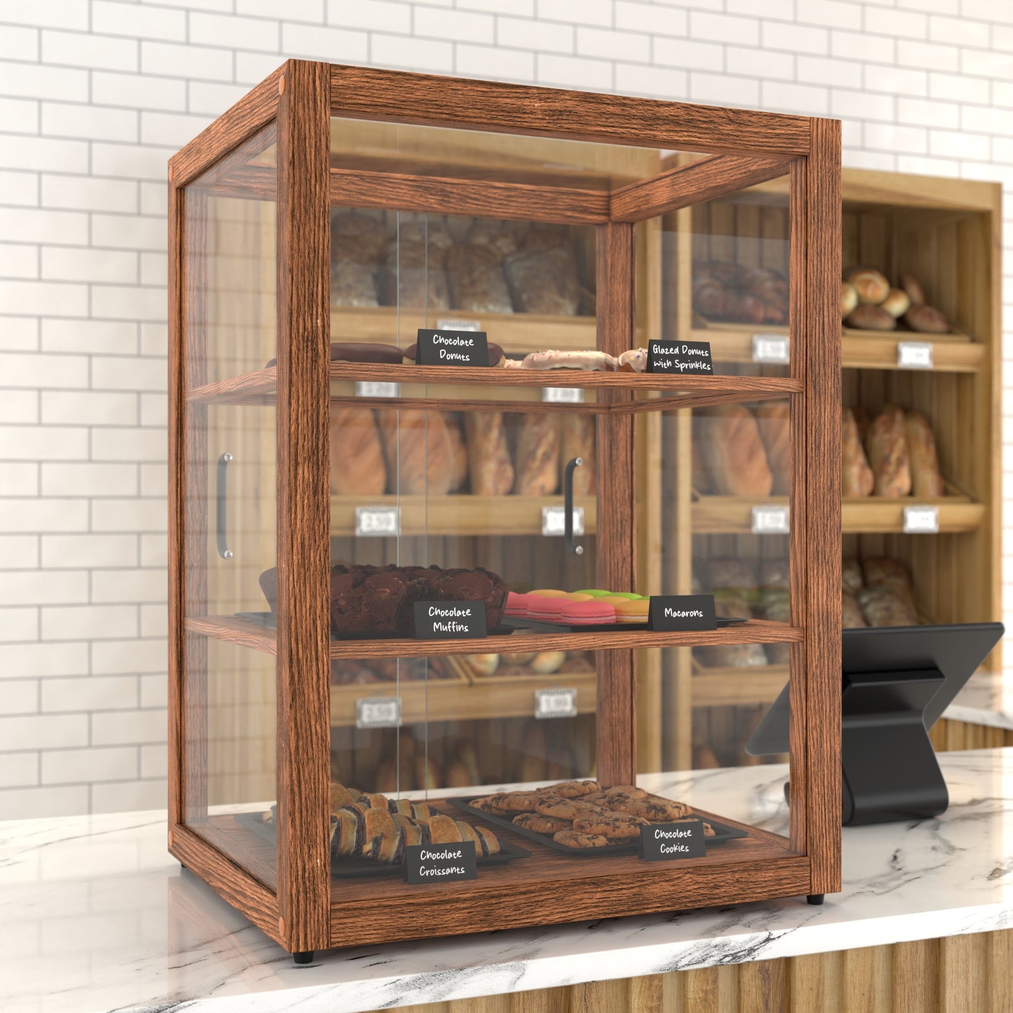 21 In. Artisan Upright Dark Wooden & Tempered Glass Dry Bakery Display Case