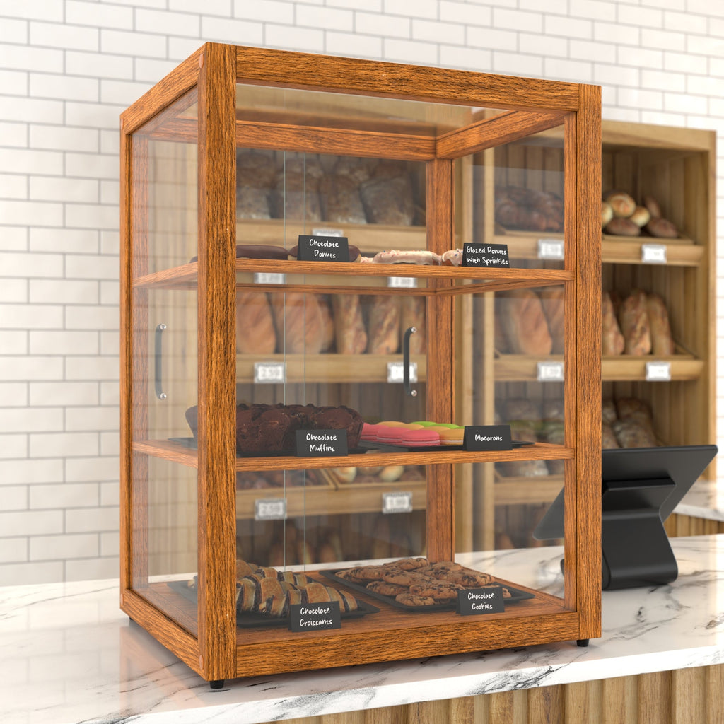 21 In. Artisan Upright Light Wooden & Tempered Glass Dry Bakery Display Case