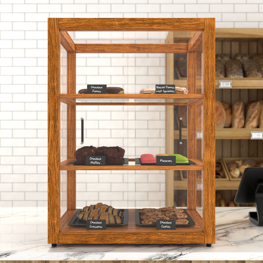 21 In. Artisan Upright Light Wooden & Tempered Glass Dry Bakery Display Case