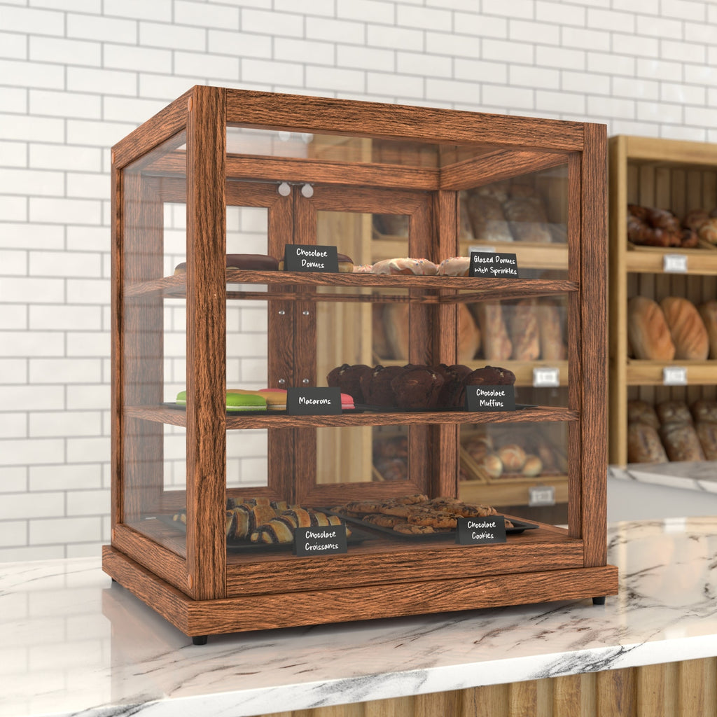 25 In. Artisan Dark Wooden & Tempered Glass Dry Bakery Display Case