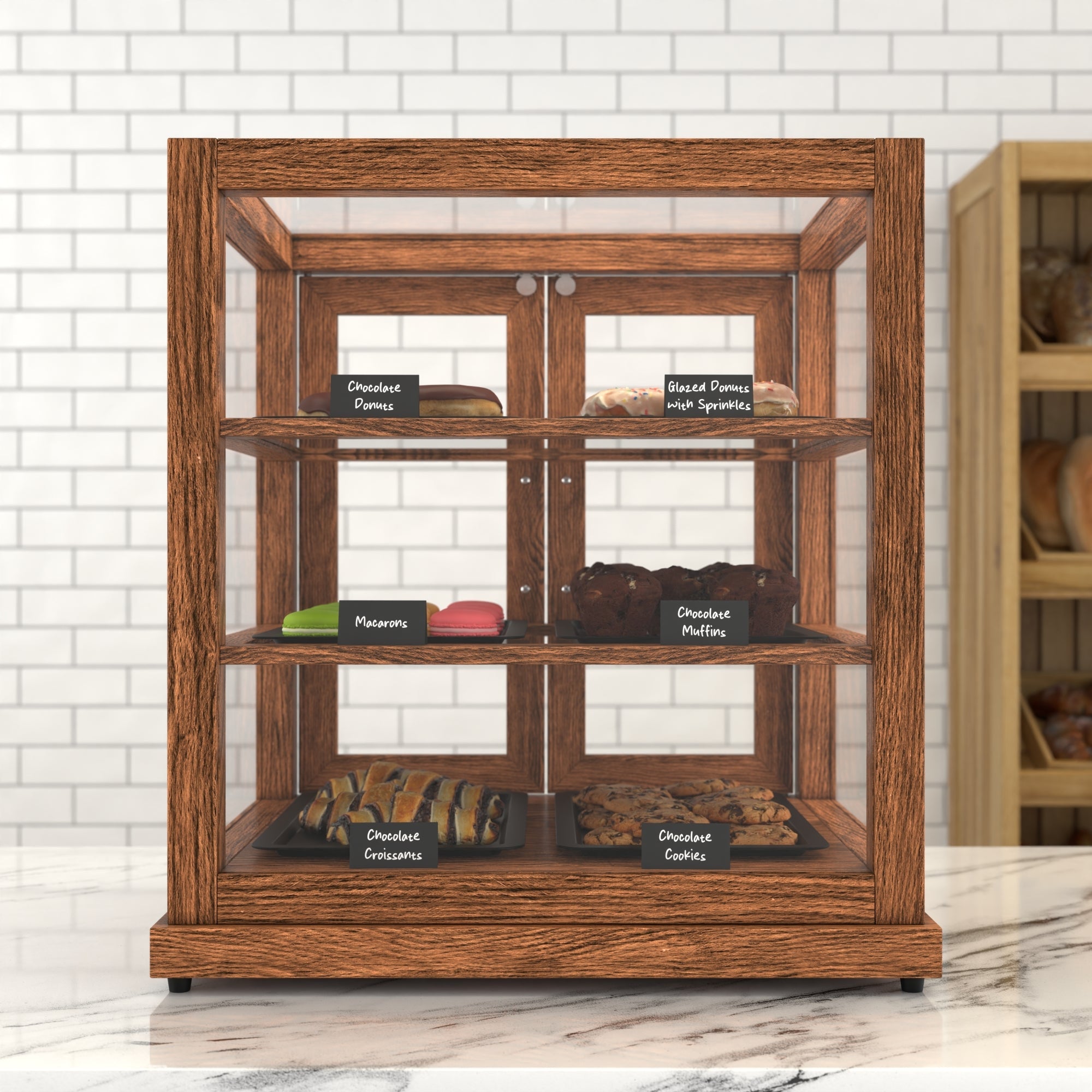 25 In. Artisan Dark Wooden & Tempered Glass Dry Bakery Display Case