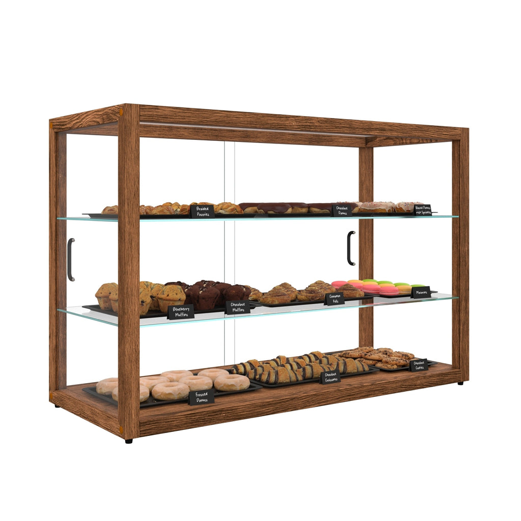 42 In. Artisan Horizontal Dark Wooden & Tempered Glass Dry Bakery Display Case