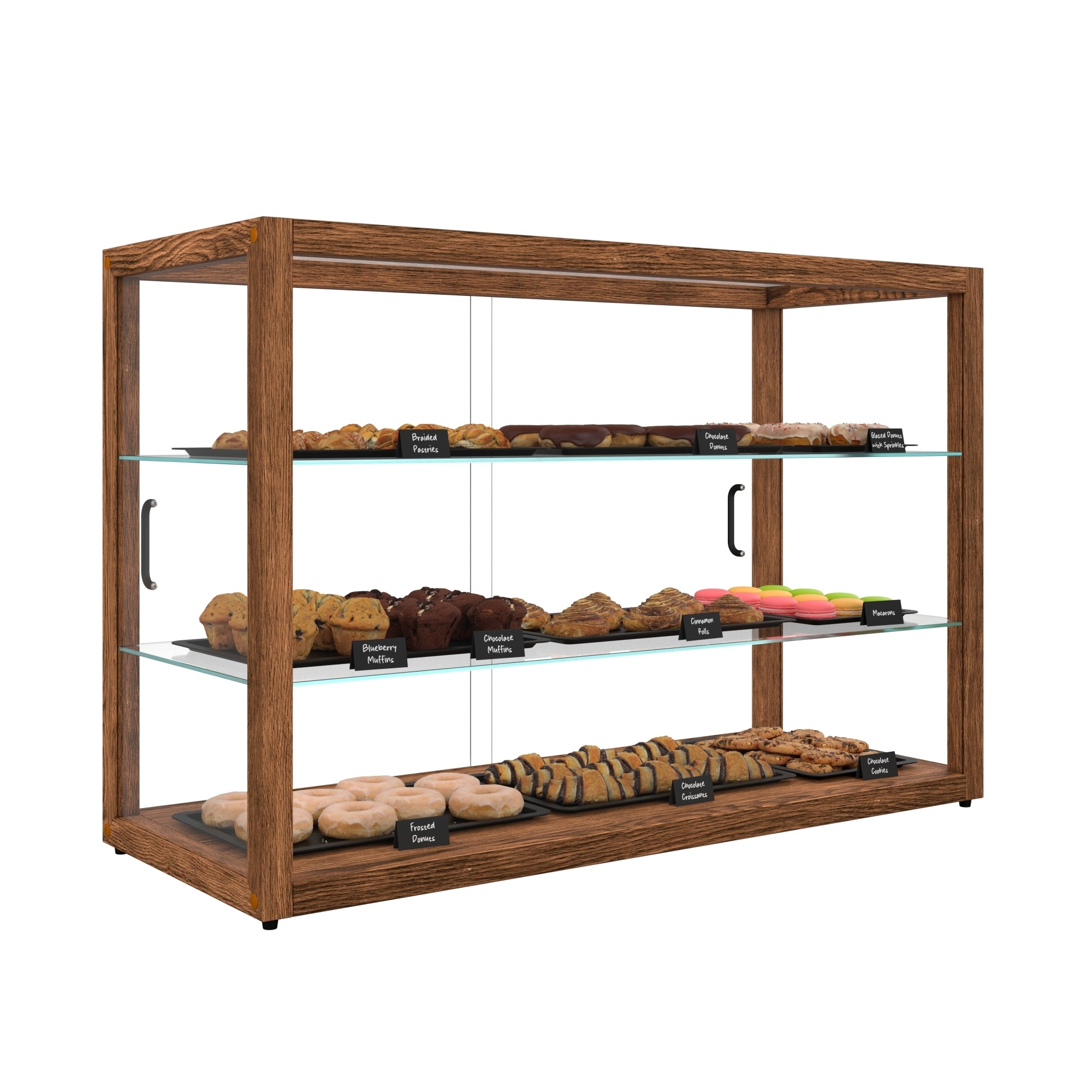 42 In. Artisan Horizontal Dark Wooden & Tempered Glass Dry Bakery Display Case