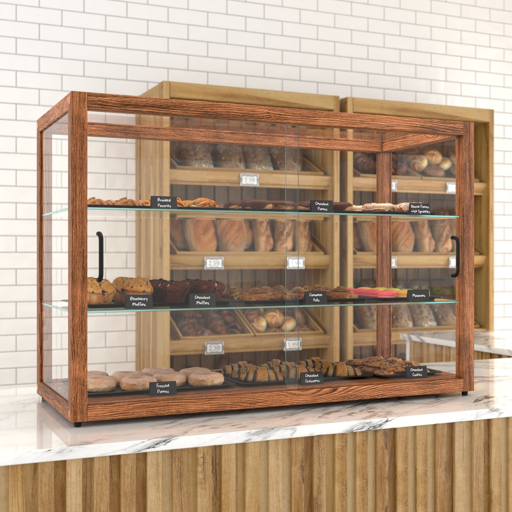 42 In. Artisan Horizontal Dark Wooden & Tempered Glass Dry Bakery Display Case