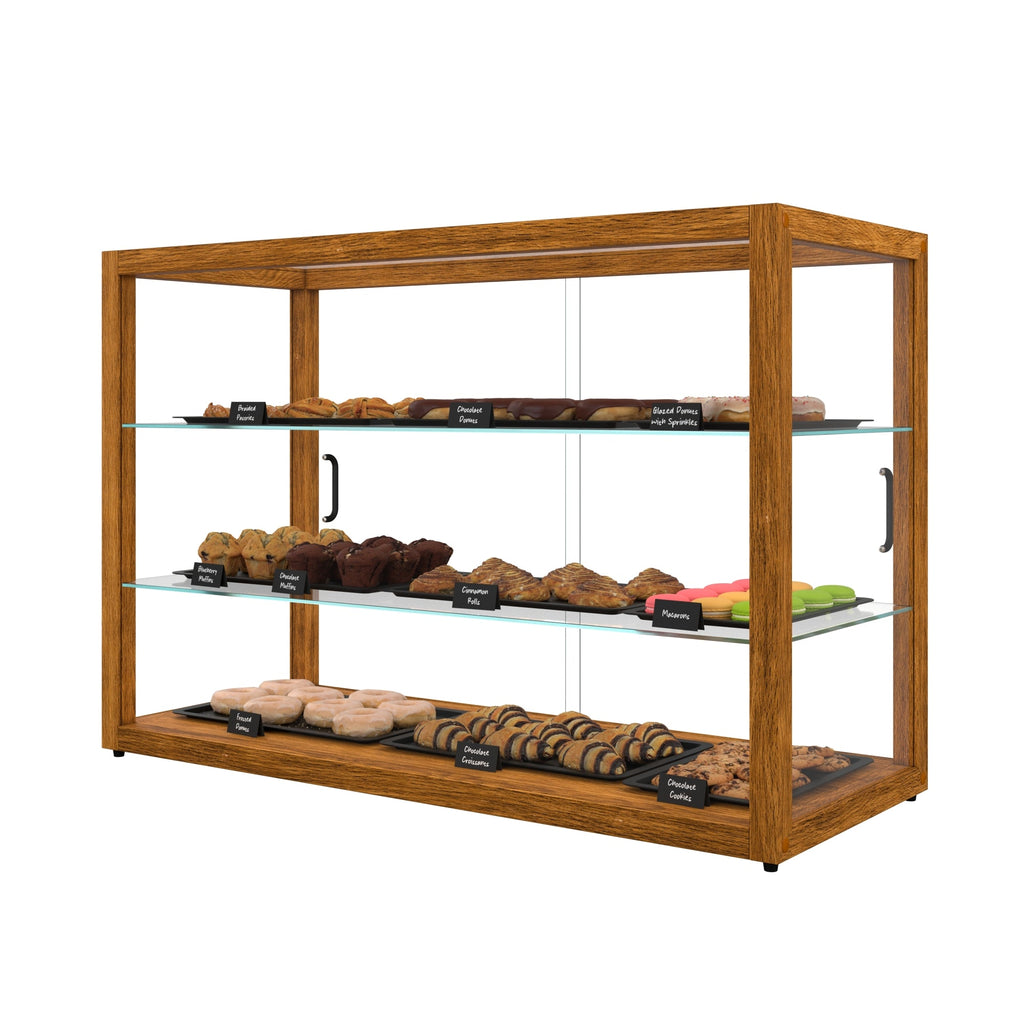42 In. Artisan Horizontal Light Wooden & Tempered Glass Dry Bakery Display Case