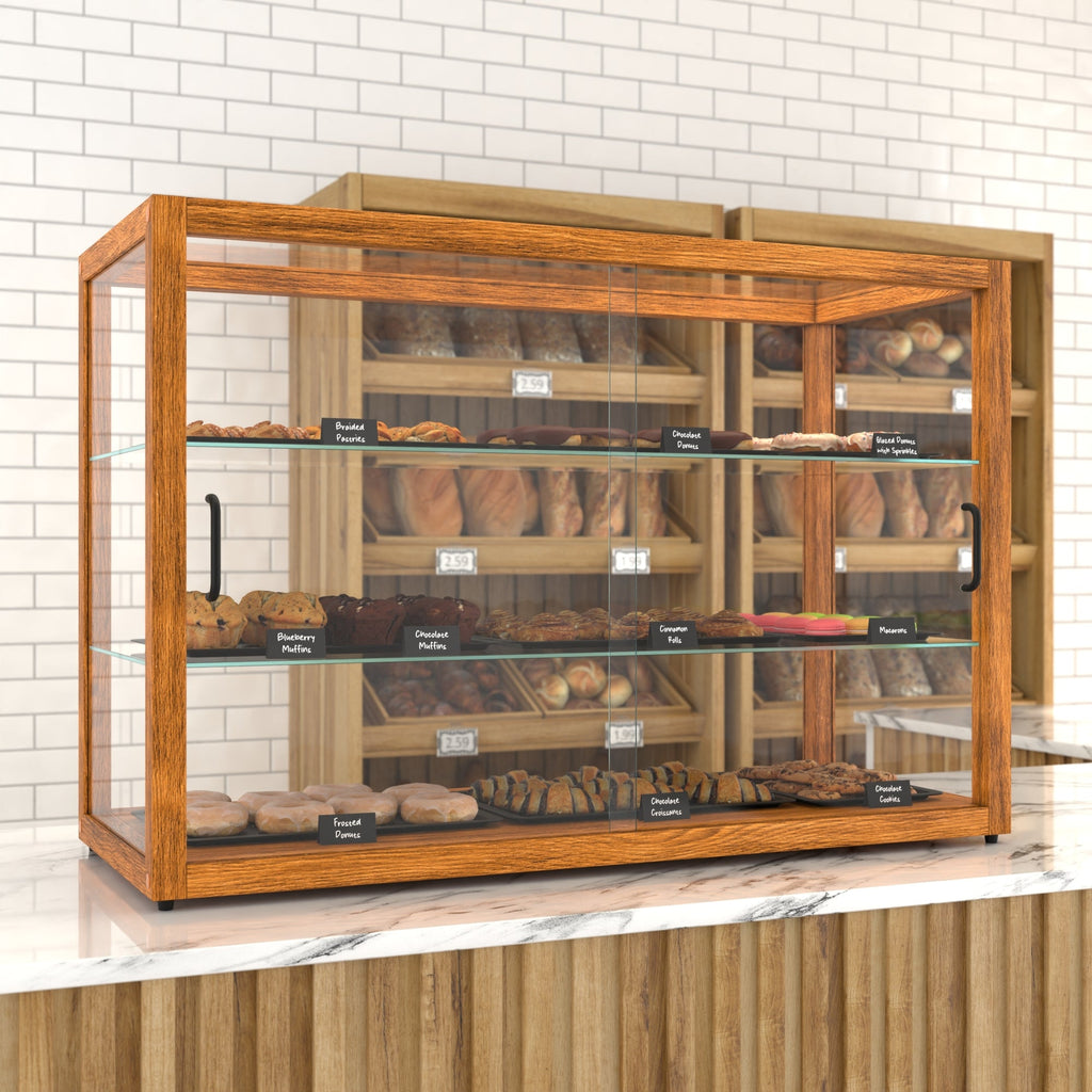 42 In. Artisan Horizontal Light Wooden & Tempered Glass Dry Bakery Display Case