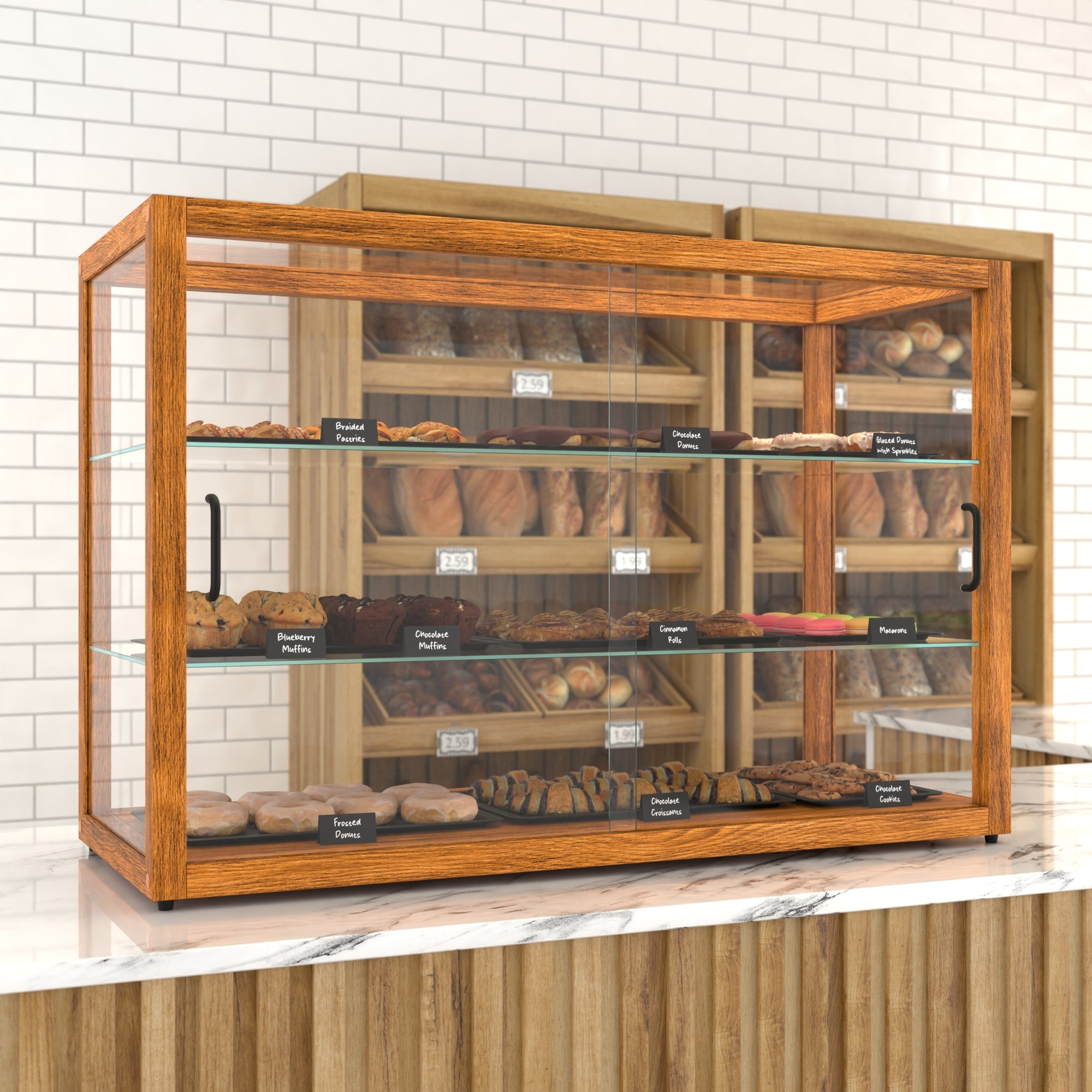 42 In. Artisan Horizontal Light Wooden & Tempered Glass Dry Bakery Display Case
