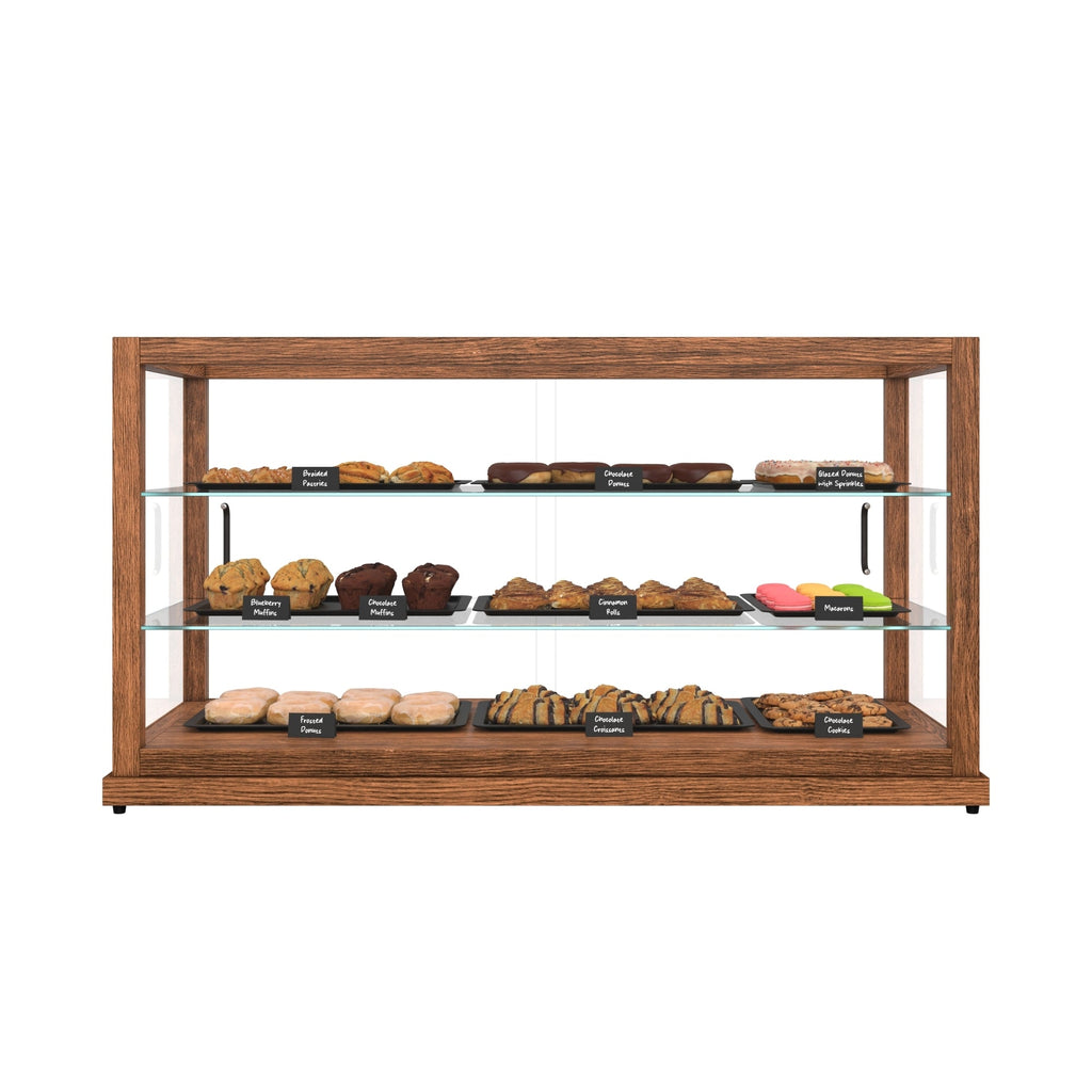 44 In. Artisan Horizontal Dark Wooden & Tempered Glass Dry Bakery Display Case