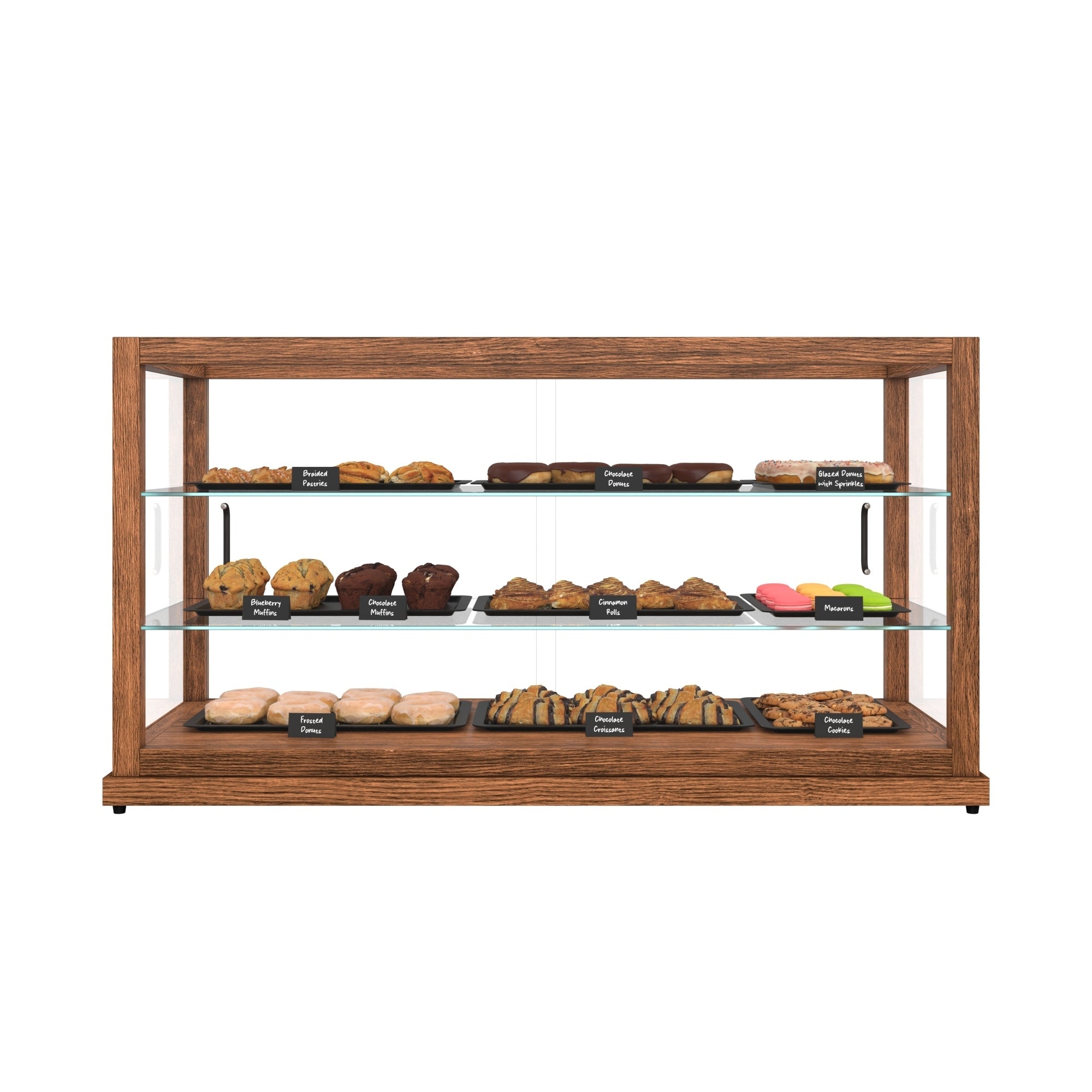 44 In. Artisan Horizontal Dark Wooden & Tempered Glass Dry Bakery Display Case