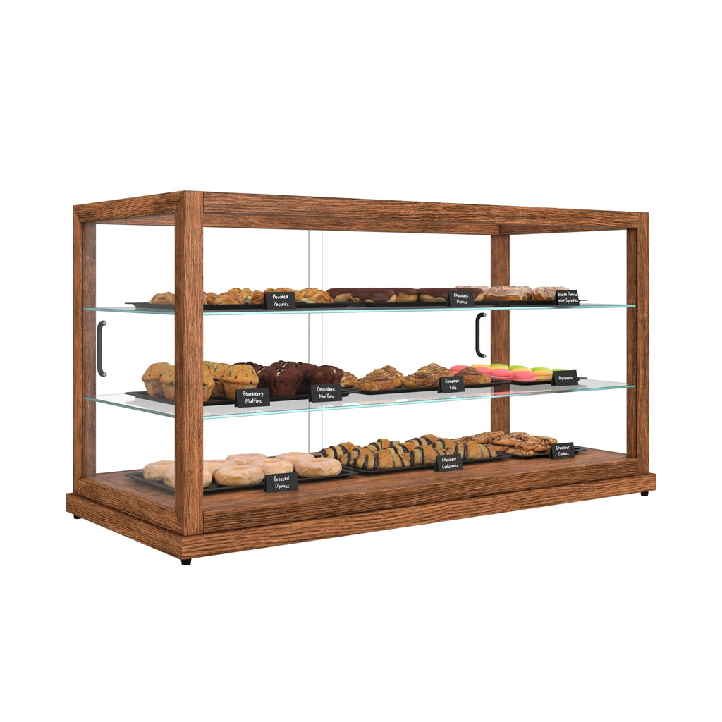 44 In. Artisan Horizontal Dark Wooden & Tempered Glass Dry Bakery Display Case