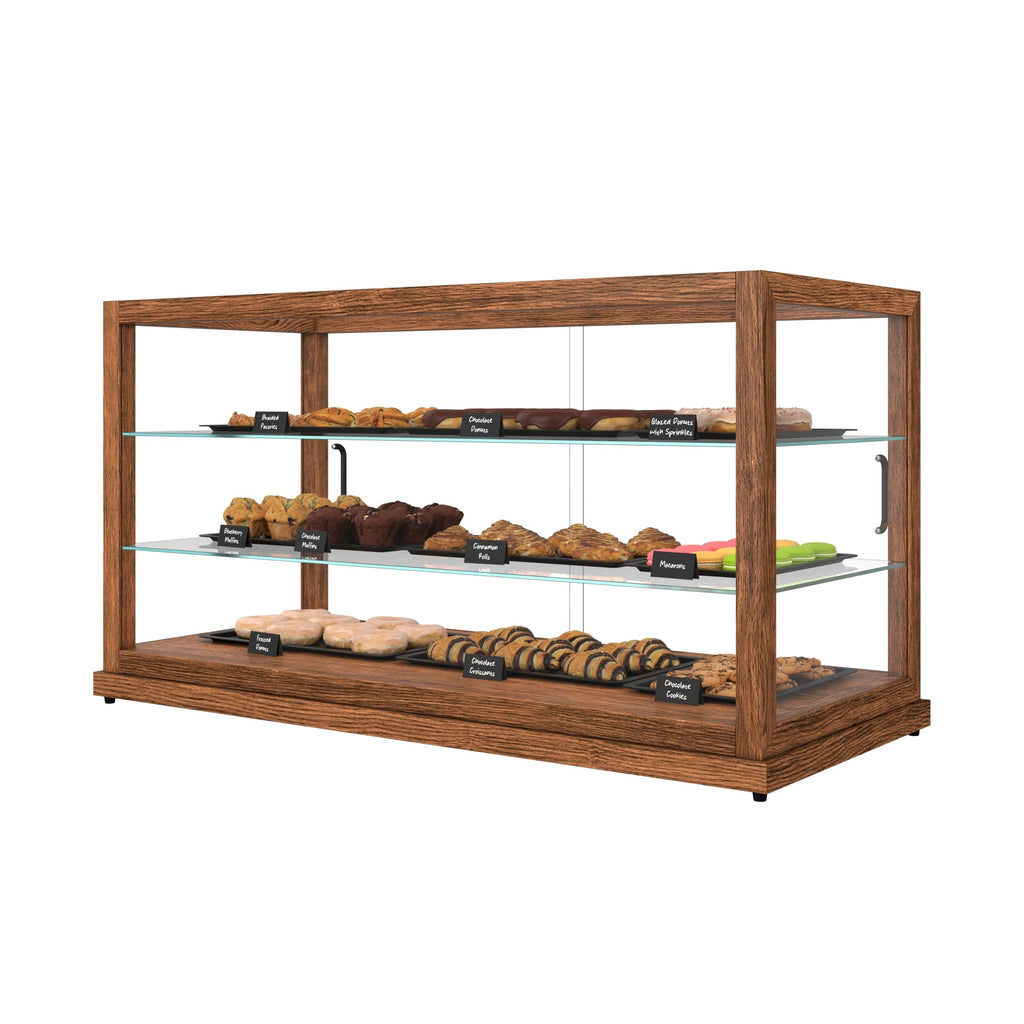 44 In. Artisan Horizontal Dark Wooden & Tempered Glass Dry Bakery Display Case