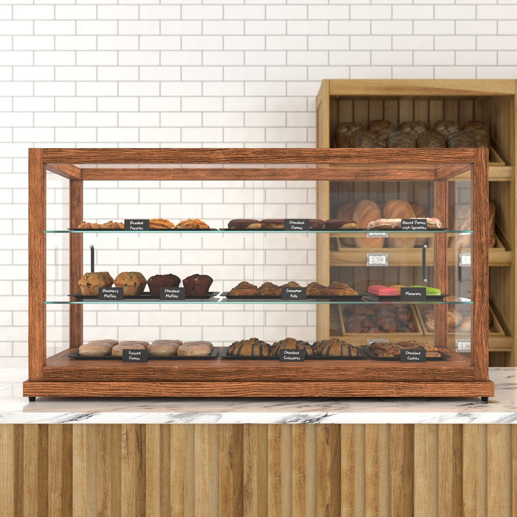 44 In. Artisan Horizontal Dark Wooden & Tempered Glass Dry Bakery Display Case
