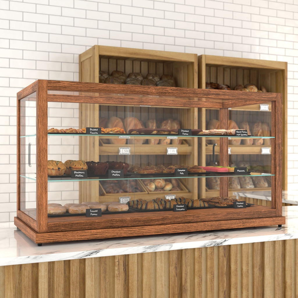 44 In. Artisan Horizontal Dark Wooden & Tempered Glass Dry Bakery Display Case