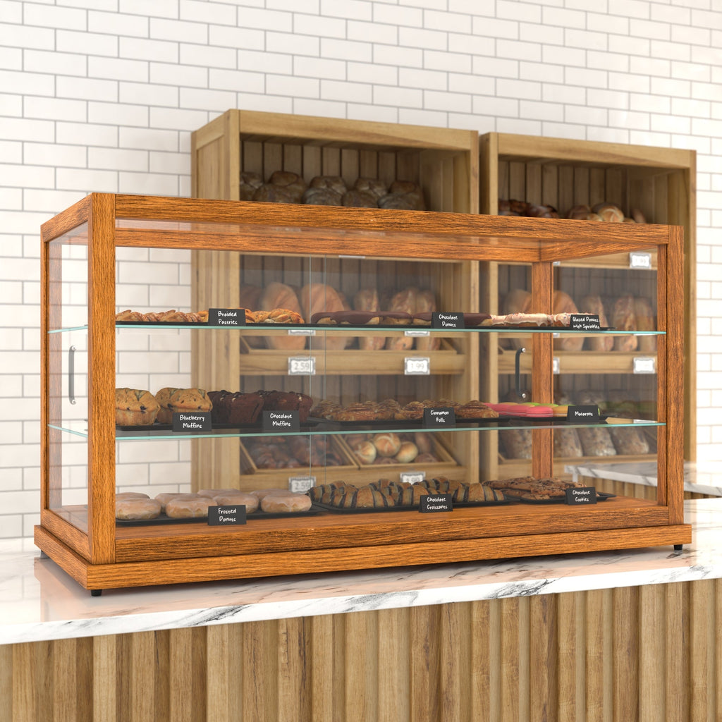 44 In. Artisan Horizontal Light Wooden & Tempered Glass Dry Bakery Display Case