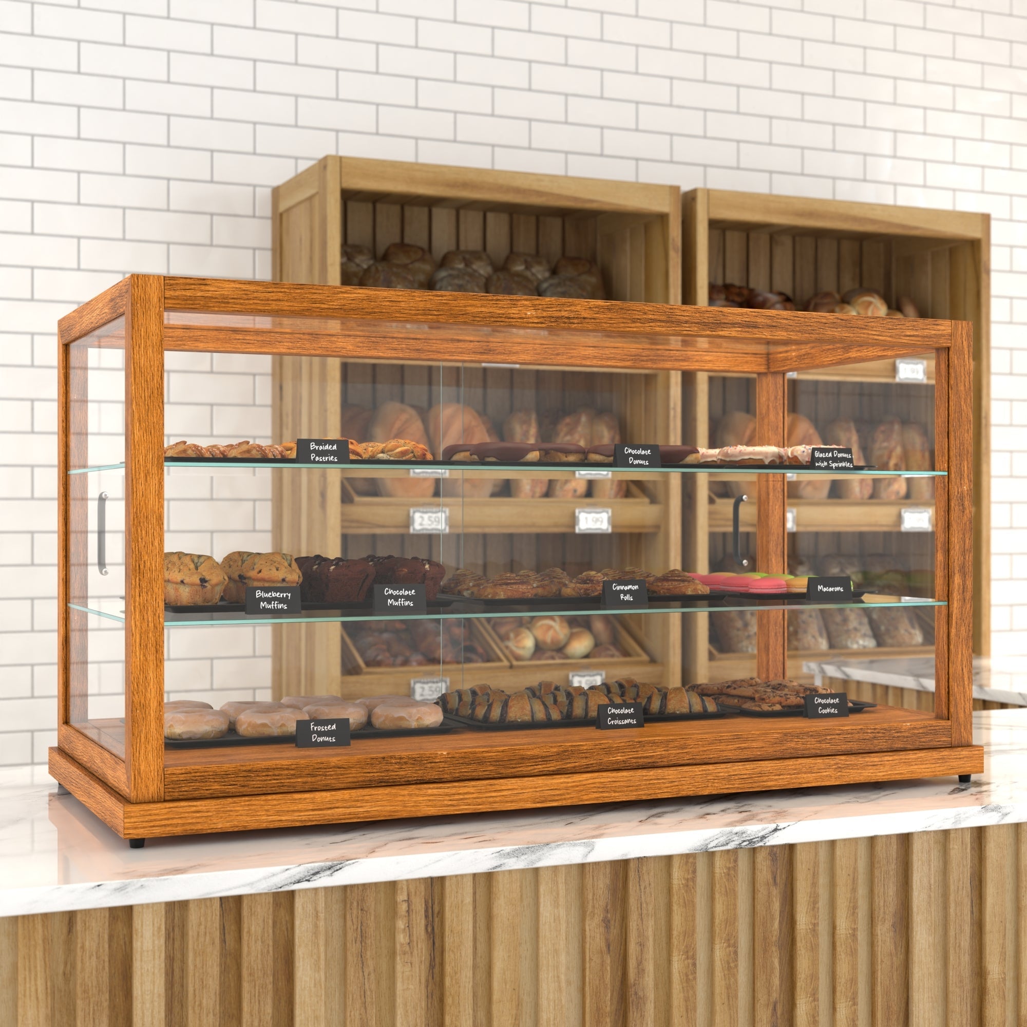 44 In. Artisan Horizontal Light Wooden & Tempered Glass Dry Bakery Display Case