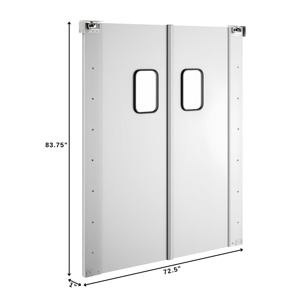 Commercial Double Aluminum Swinging Traffic Door with 9 In. x 14 In. Window - 72 In. x  84 In. Door Opening