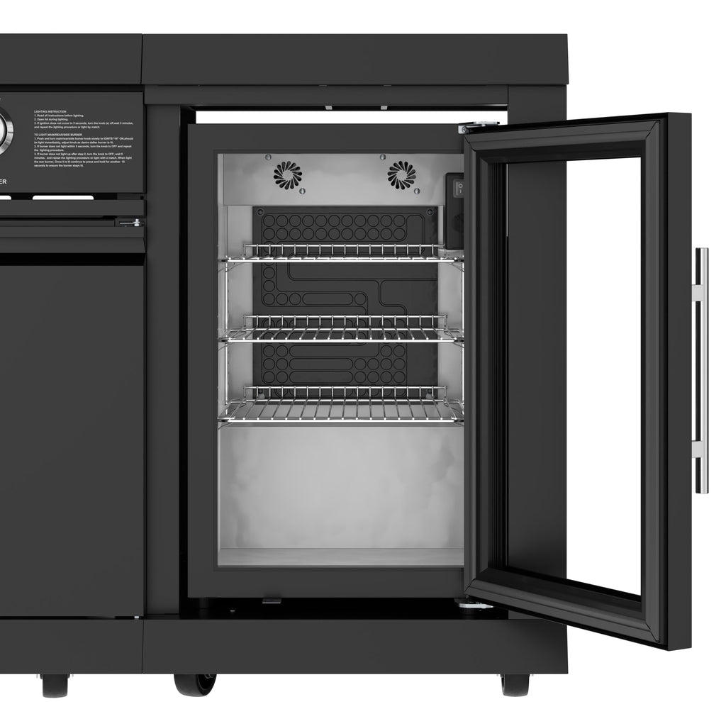 KoolMore Reserve Outdoor Kitchen Island with 6 Burner Grill, Sink, Storage Cabinet and Beverage Refrigerator in Black