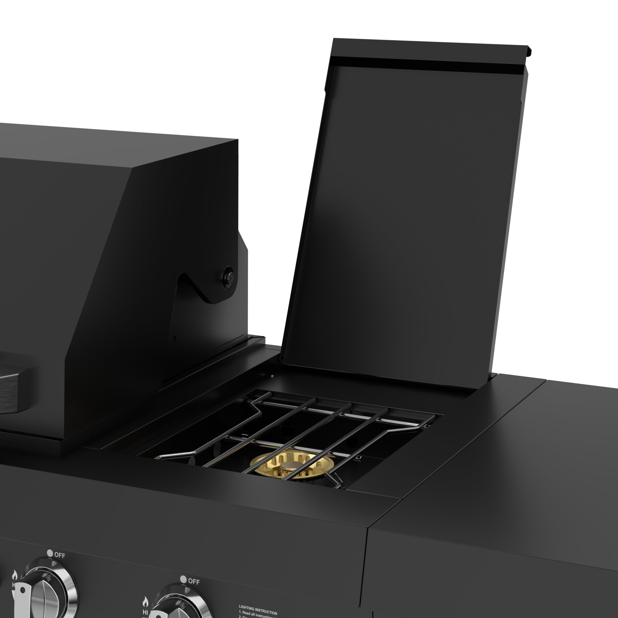 KoolMore Reserve Outdoor Kitchen Island with 6 Burner Grill, Sink, Storage Cabinet and Beverage Refrigerator in Black