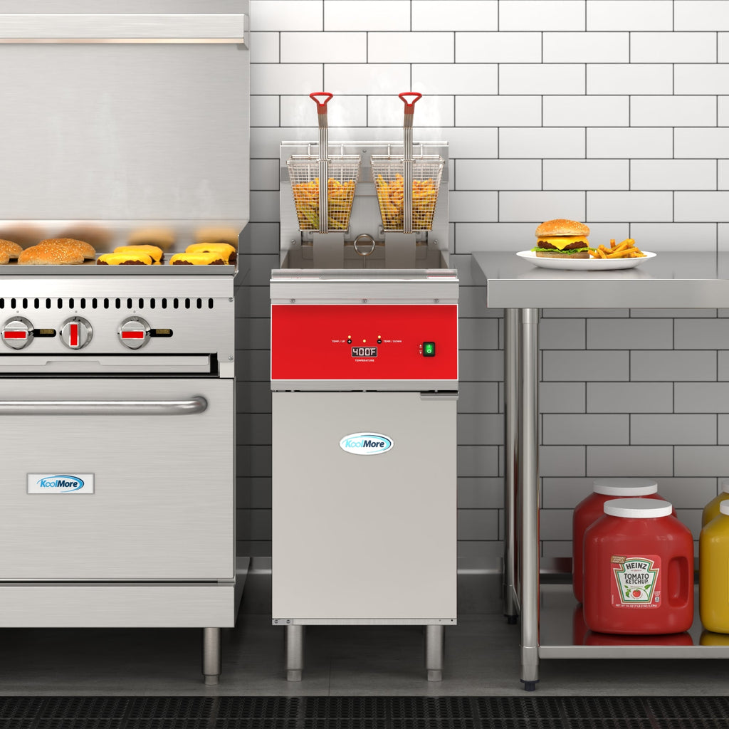 40 lb. Commercial Electric Floor Deep Fryer, 240V 3-Phase in Stainless-Steel