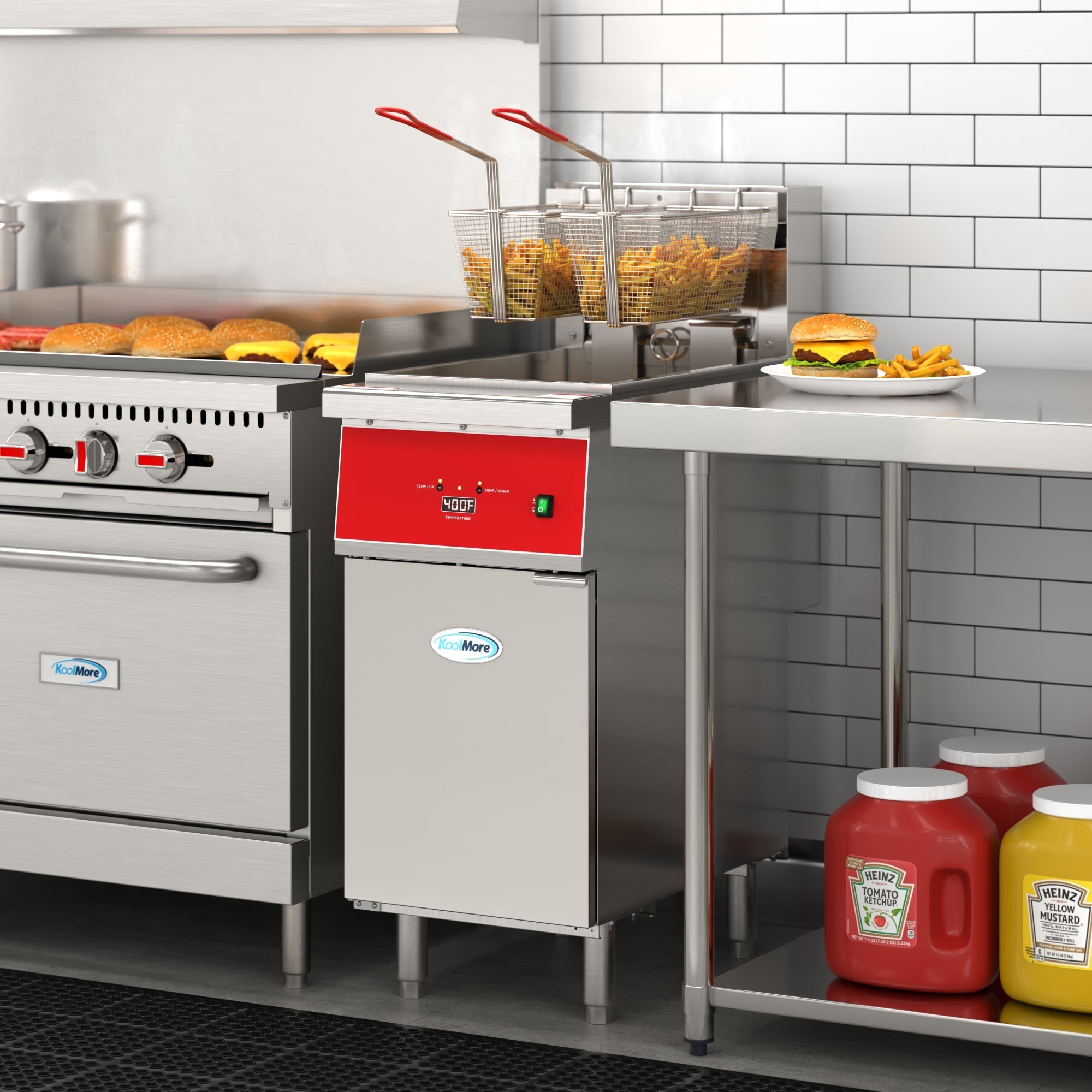 40 lb. Commercial Electric Floor Deep Fryer, 240V 3-Phase in Stainless-Steel