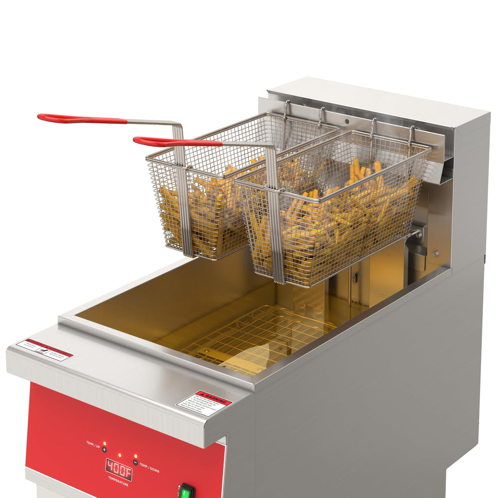 40 lb. Commercial Electric Floor Deep Fryer, 240V 3-Phase in Stainless-Steel