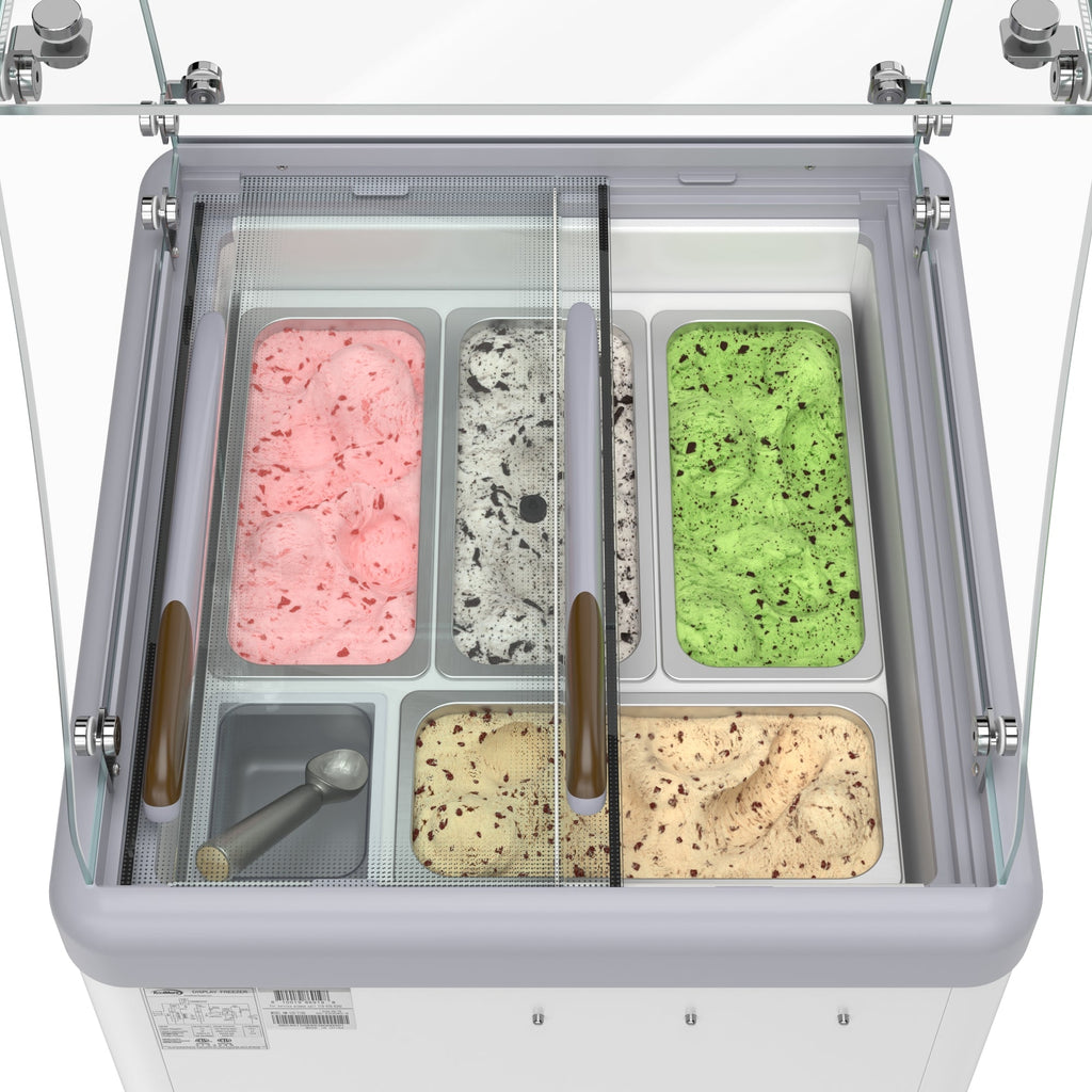 26 in. 5-Pan Gelato Dipping Cabinet Display Freezer with Sliding Glass Door and Sneeze Guard, 6 cu. ft.