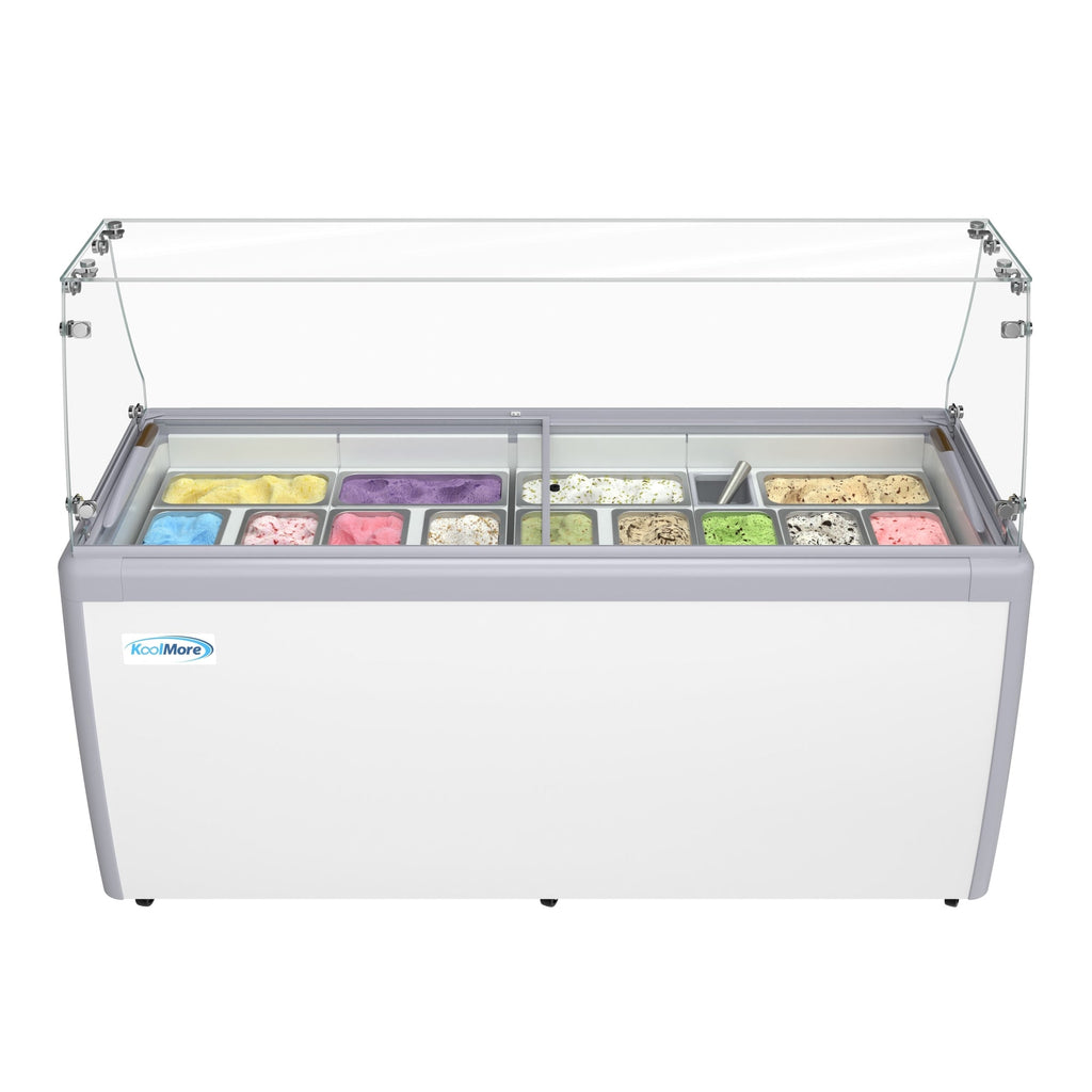 70 in. 14-Pan Gelato Dipping Cabinet Display Freezer with Sliding Glass Door and Sneeze Guard, 20 cu. ft.