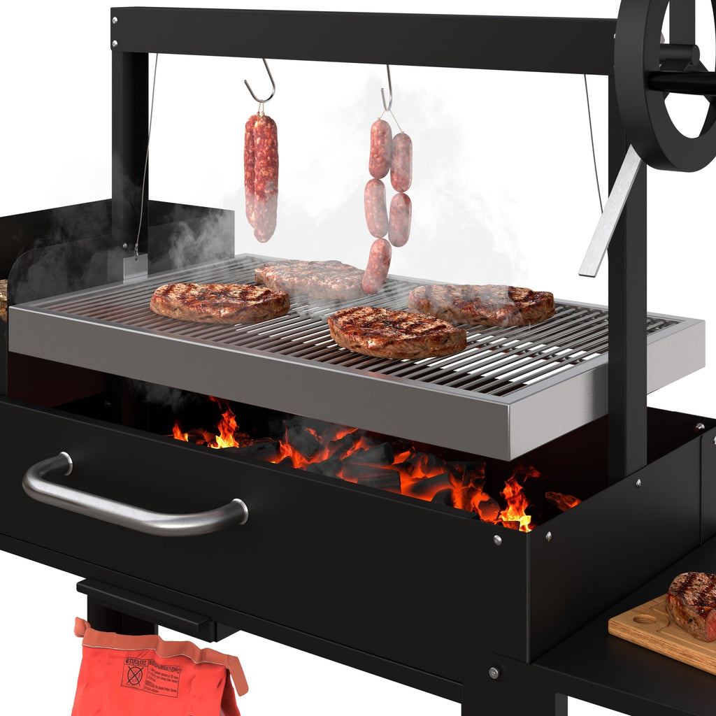54 in. Argentine Charcoal Grill, Adjustable Grate Outdoor BBQ, in Black