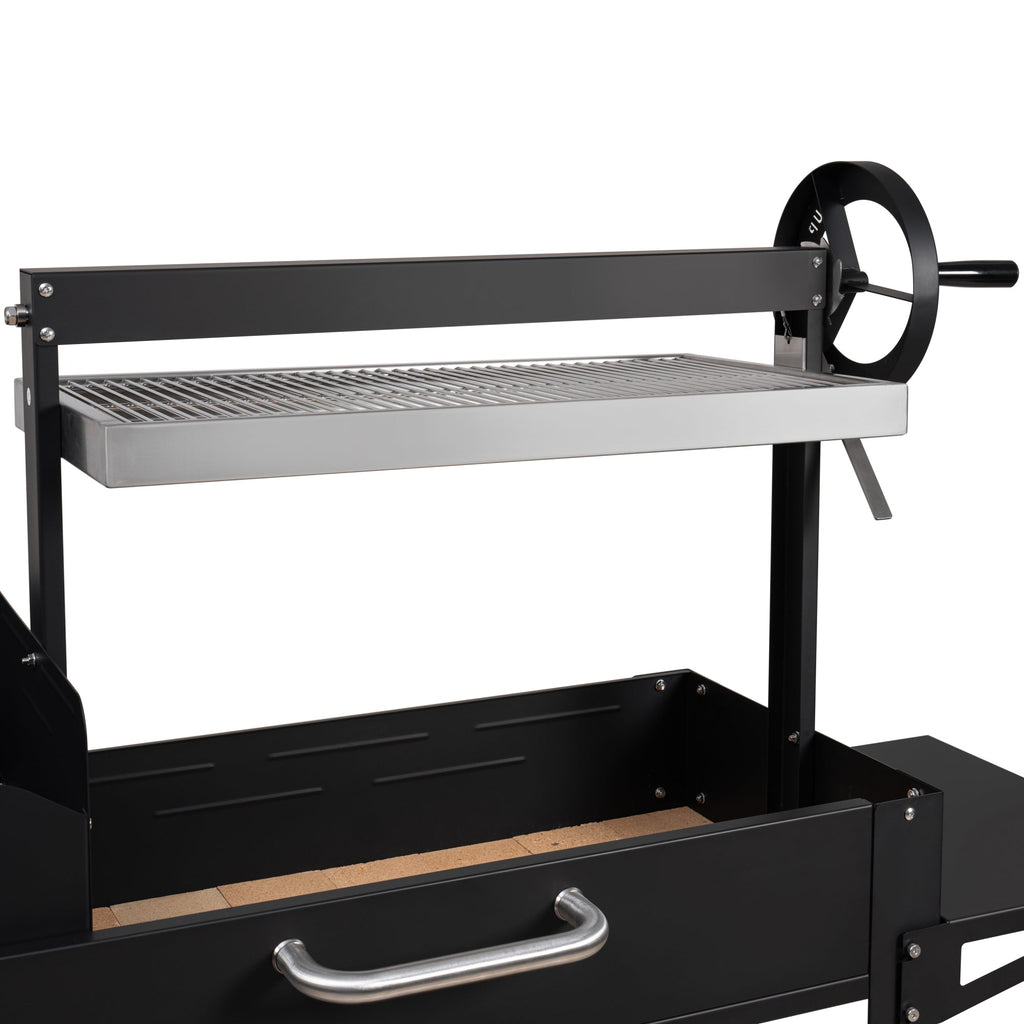 54 in. Argentine Charcoal Grill, Adjustable Grate Outdoor BBQ, in Black