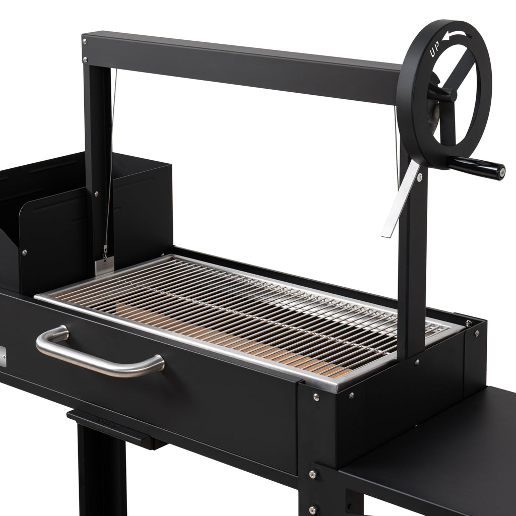 54 in. Argentine Charcoal Grill, Adjustable Grate Outdoor BBQ, in Black