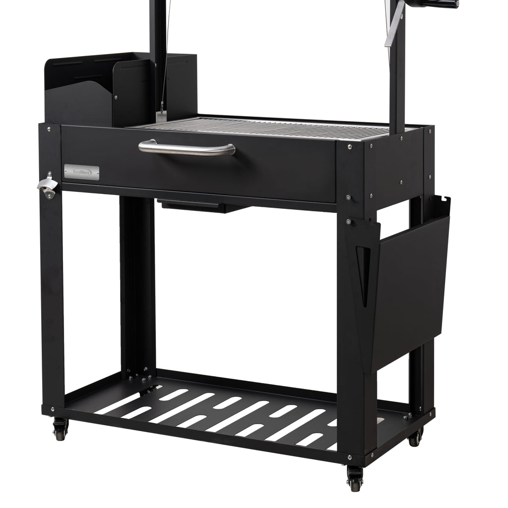 54 in. Argentine Charcoal Grill, Adjustable Grate Outdoor BBQ, in Black