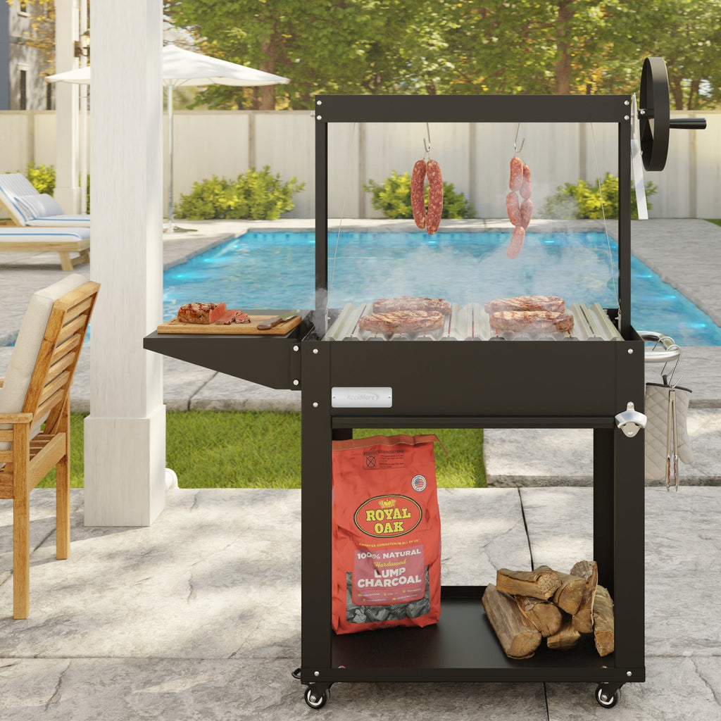 50 in. Argentine Charcoal Grill with Interchangeable V-Grates, Outdoor BBQ, in Black