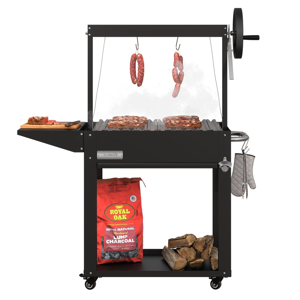 50 in. Argentine Charcoal Grill with Interchangeable V-Grates, Outdoor BBQ, in Black