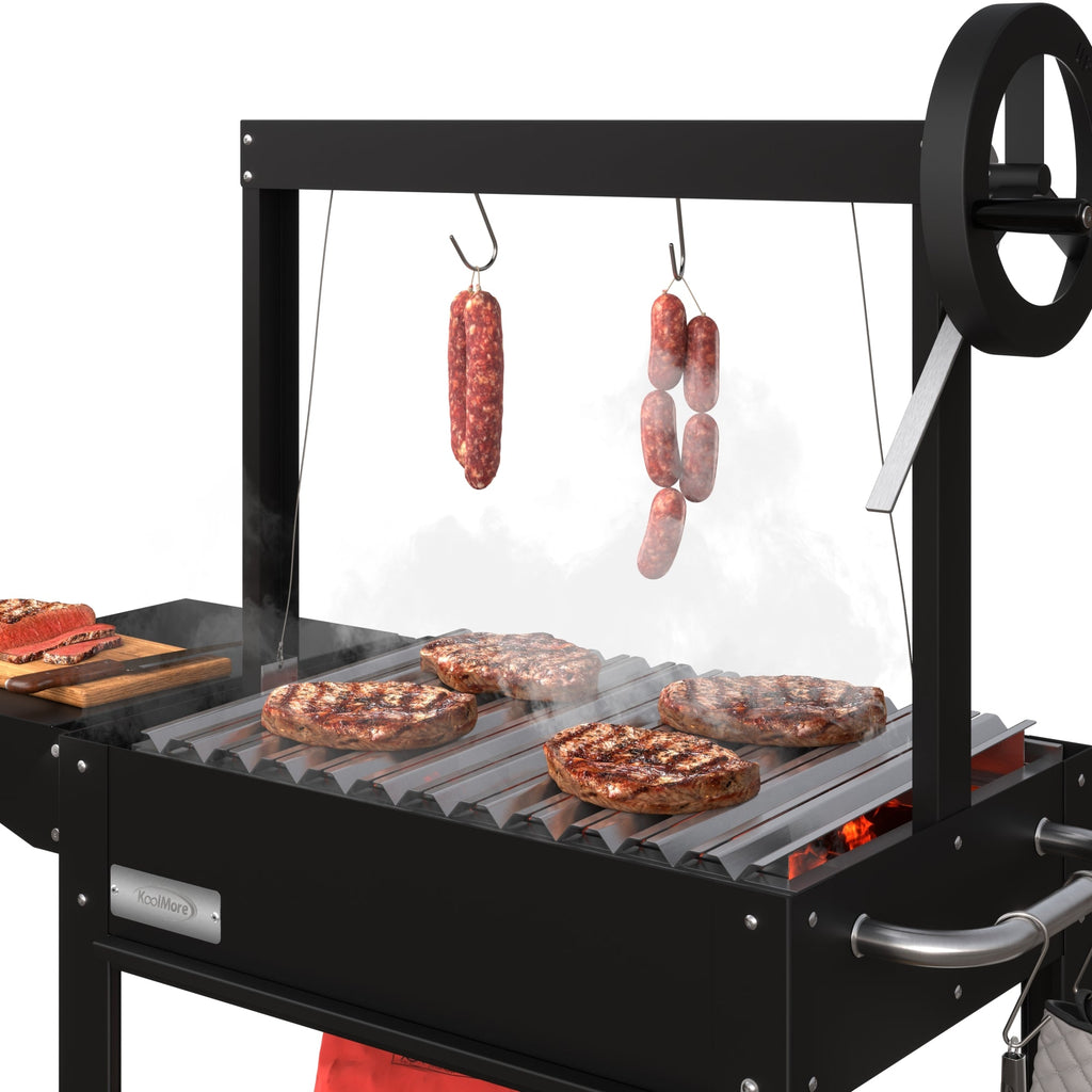 50 in. Argentine Charcoal Grill with Interchangeable V-Grates, Outdoor BBQ, in Black