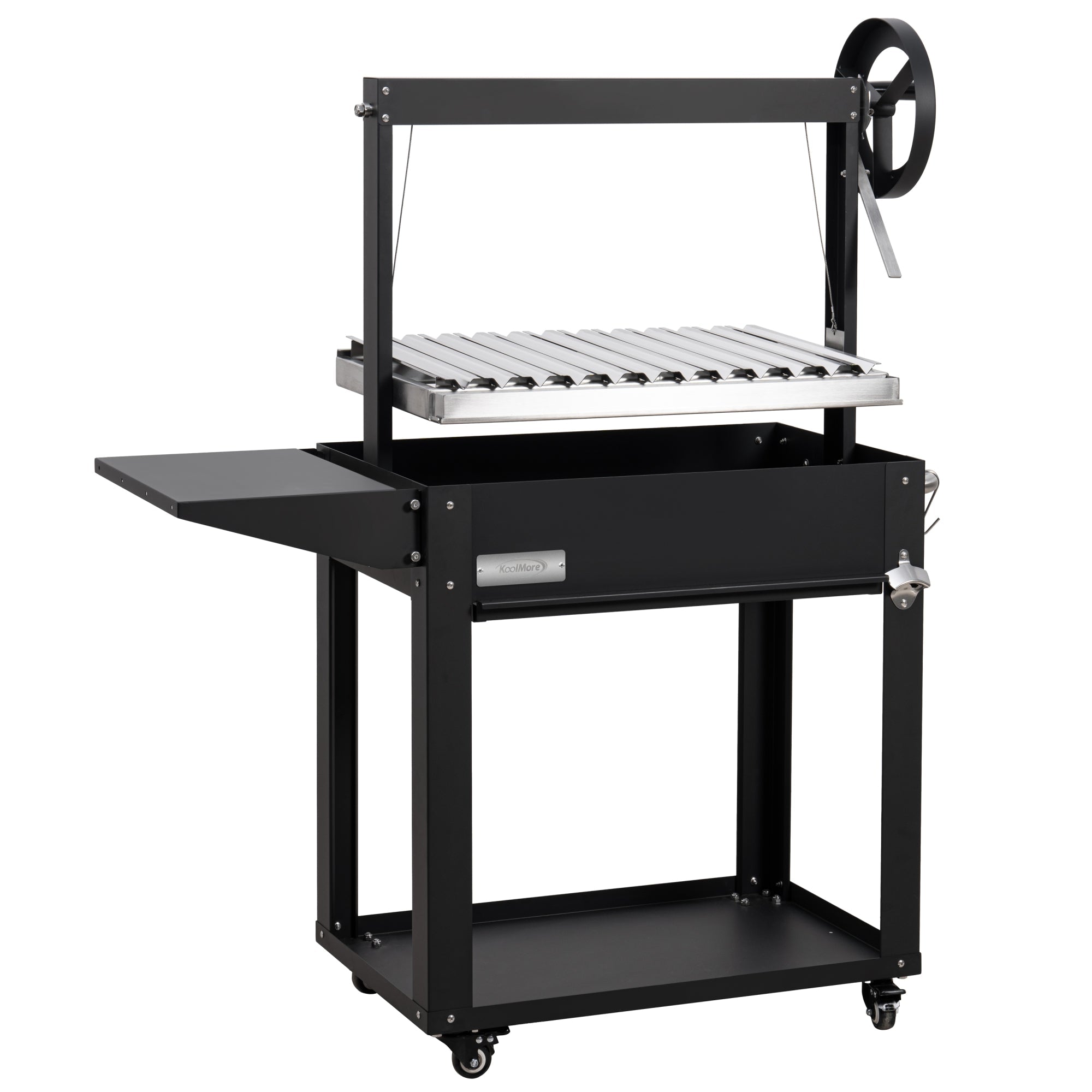 50 in. Argentine Charcoal Grill with Interchangeable V-Grates, Outdoor BBQ, in Black