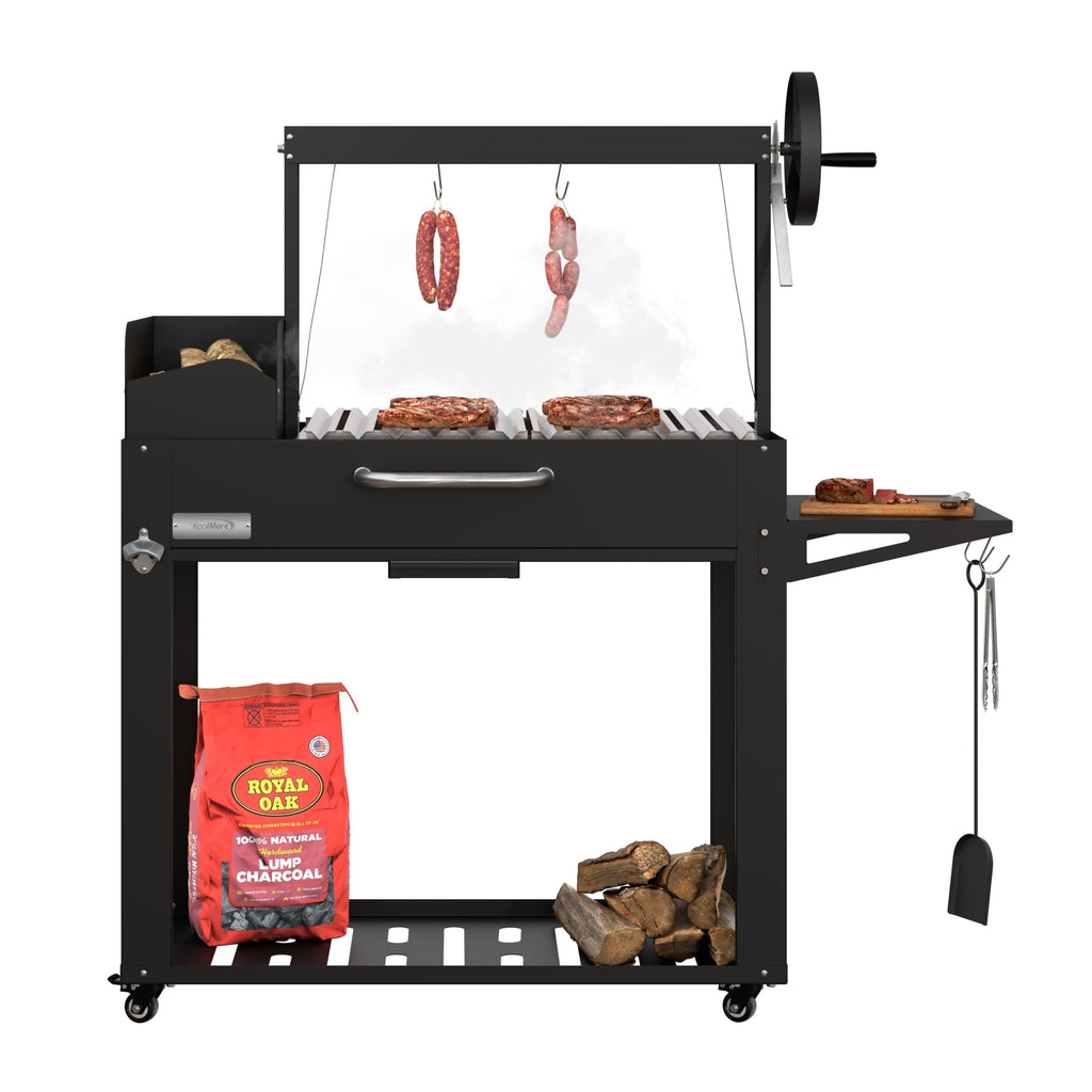 54 in. Argentine Charcoal Grill with Interchangeable V-Grates, Outdoor BBQ, in Black