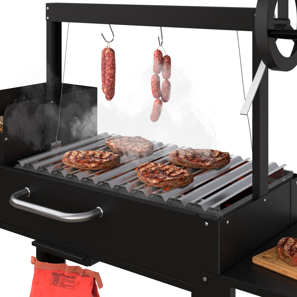 54 in. Argentine Charcoal Grill with Interchangeable V-Grates, Outdoor BBQ, in Black