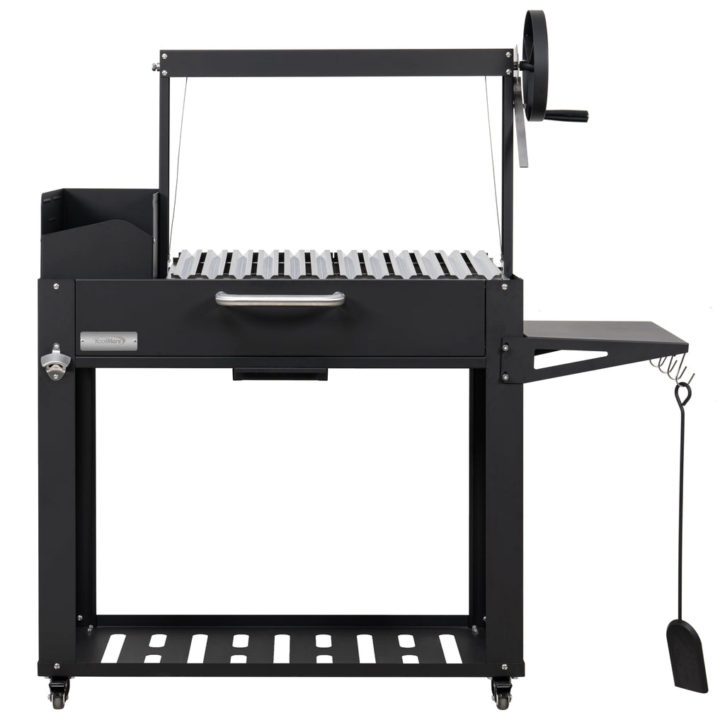 54 in. Argentine Charcoal Grill with Interchangeable V-Grates, Outdoor BBQ, in Black